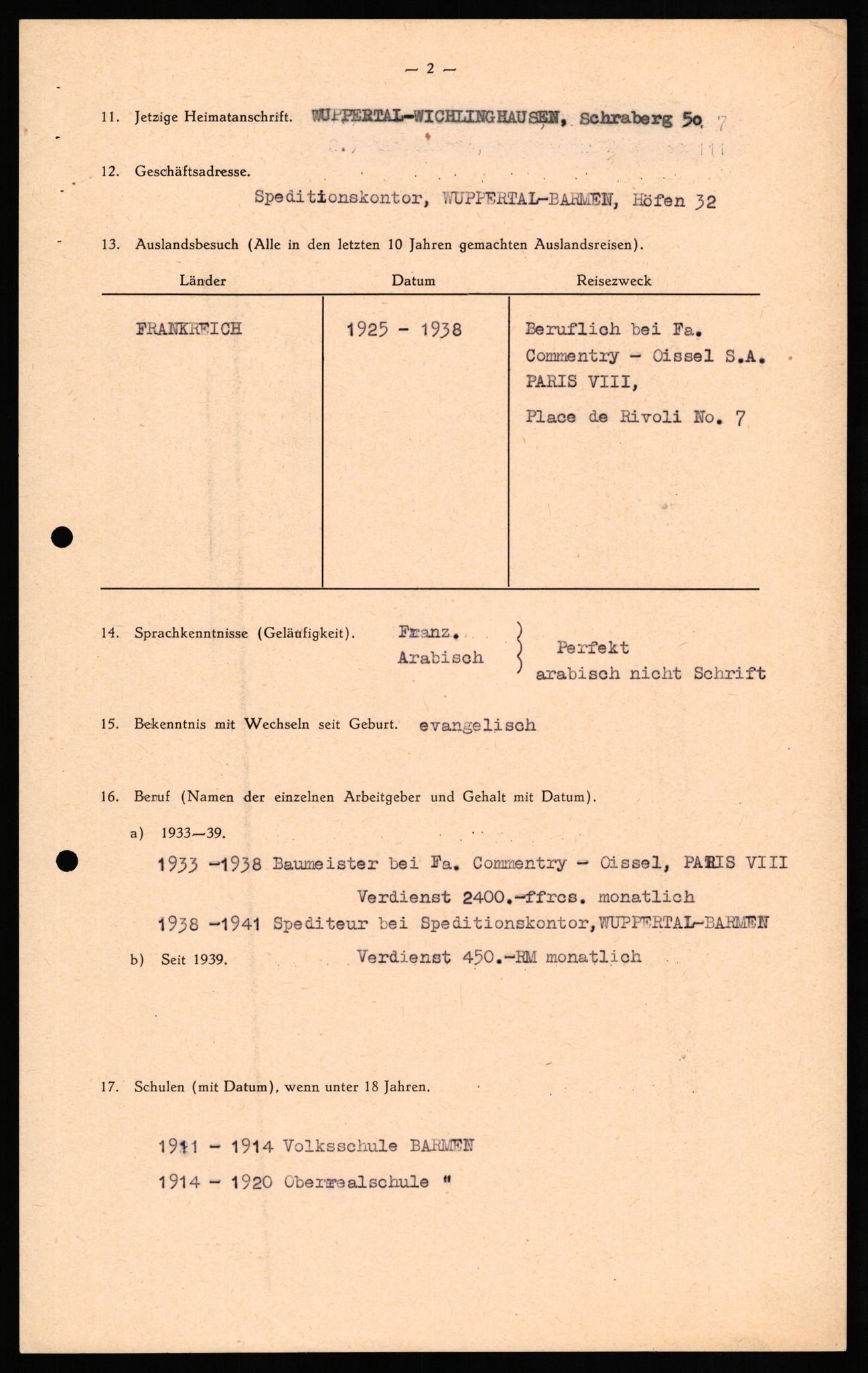 Forsvaret, Forsvarets overkommando II, AV/RA-RAFA-3915/D/Db/L0030: CI Questionaires. Tyske okkupasjonsstyrker i Norge. Tyskere., 1945-1946, s. 327