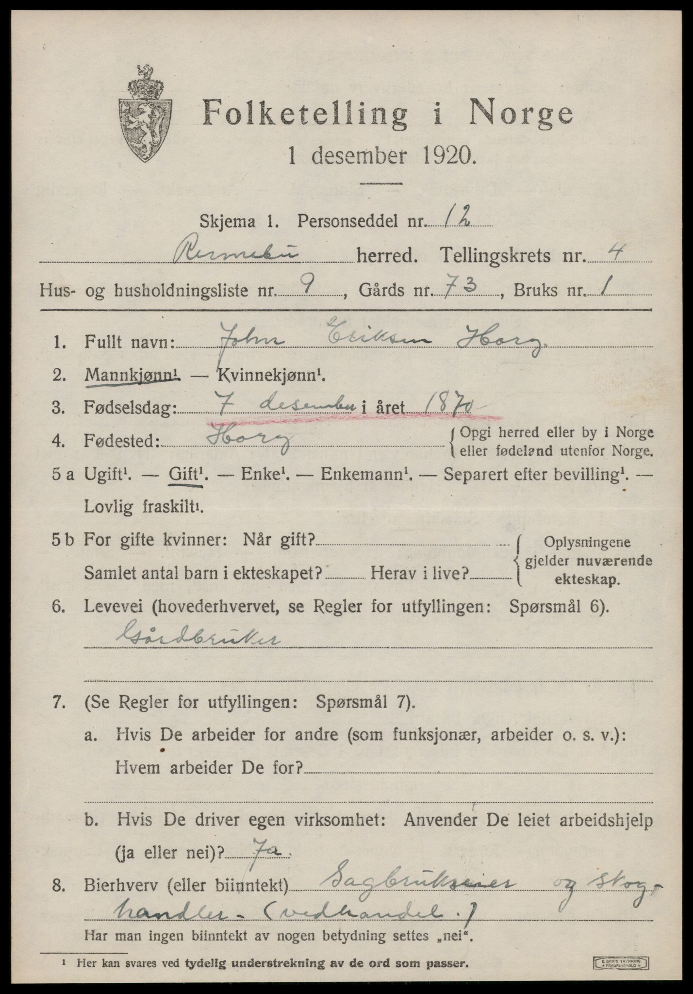SAT, Folketelling 1920 for 1635 Rennebu herred, 1920, s. 2672