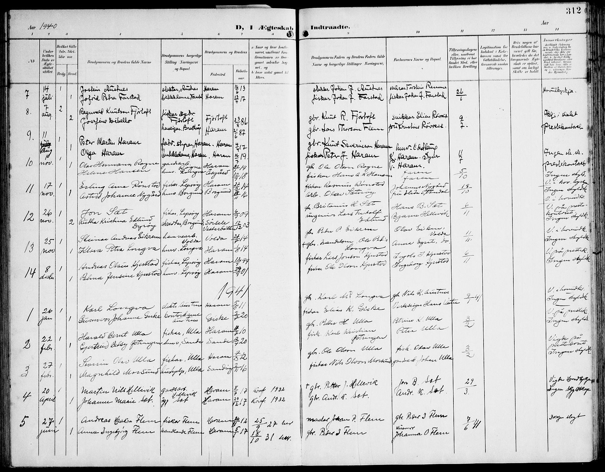 Ministerialprotokoller, klokkerbøker og fødselsregistre - Møre og Romsdal, AV/SAT-A-1454/536/L0511: Klokkerbok nr. 536C06, 1899-1944, s. 312