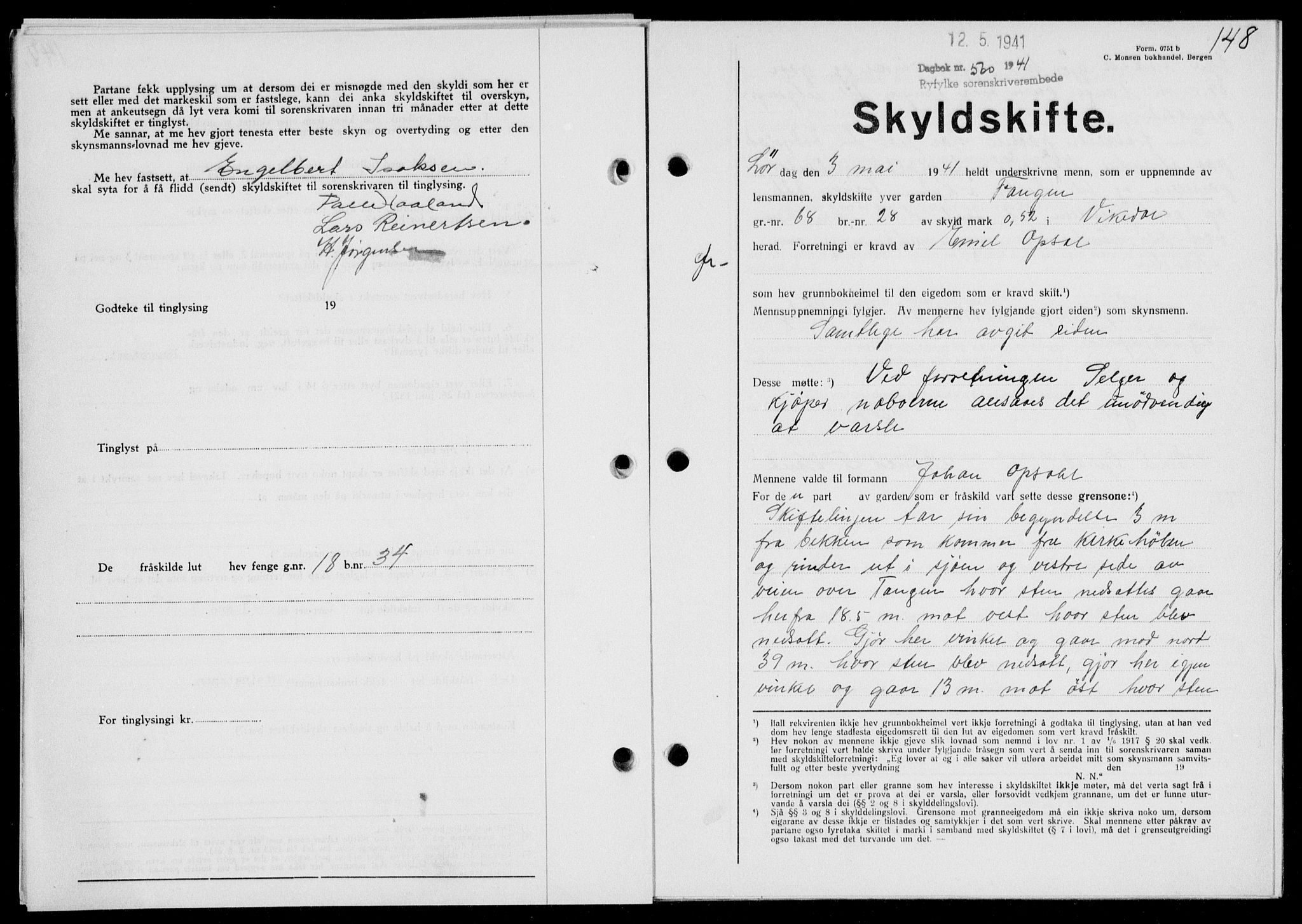 Ryfylke tingrett, SAST/A-100055/001/II/IIB/L0085: Pantebok nr. 64, 1941-1941, Dagboknr: 560/1941