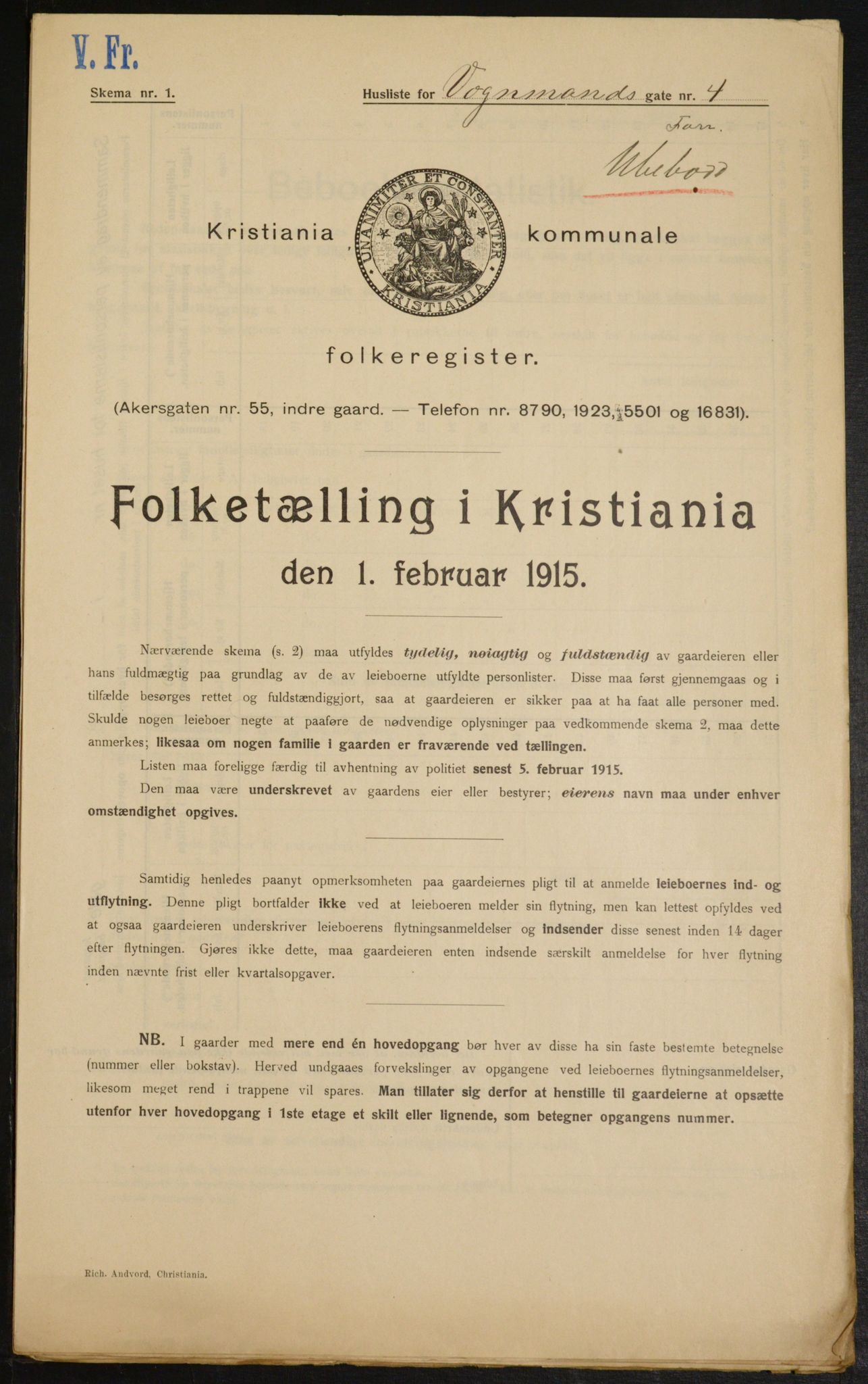 OBA, Kommunal folketelling 1.2.1915 for Kristiania, 1915, s. 124697
