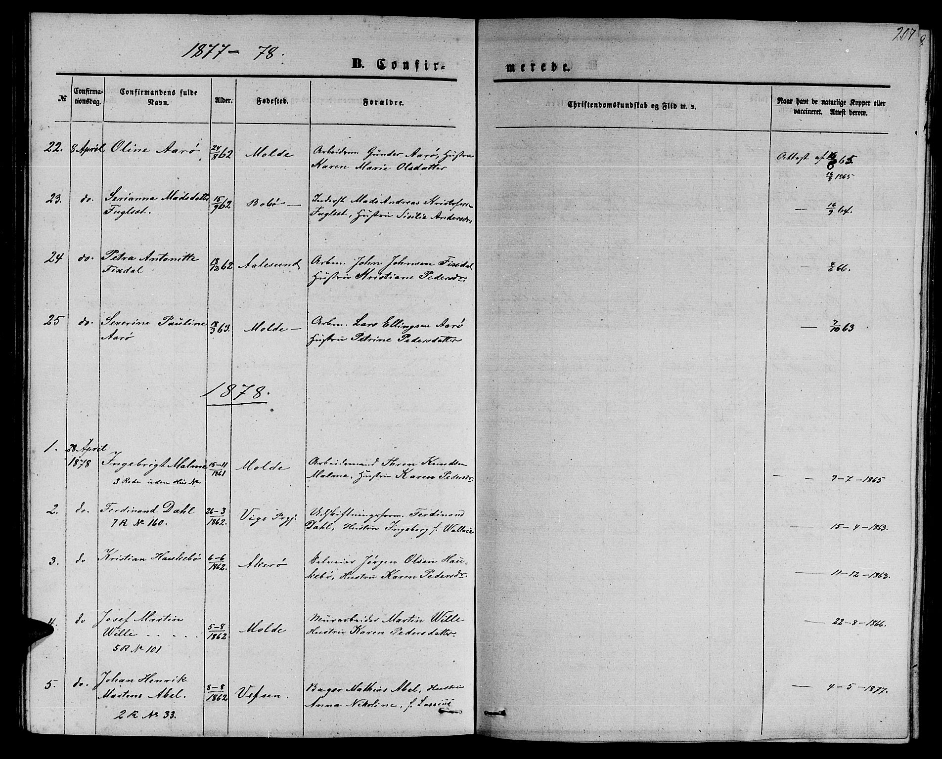 Ministerialprotokoller, klokkerbøker og fødselsregistre - Møre og Romsdal, SAT/A-1454/558/L0701: Klokkerbok nr. 558C02, 1862-1879, s. 207