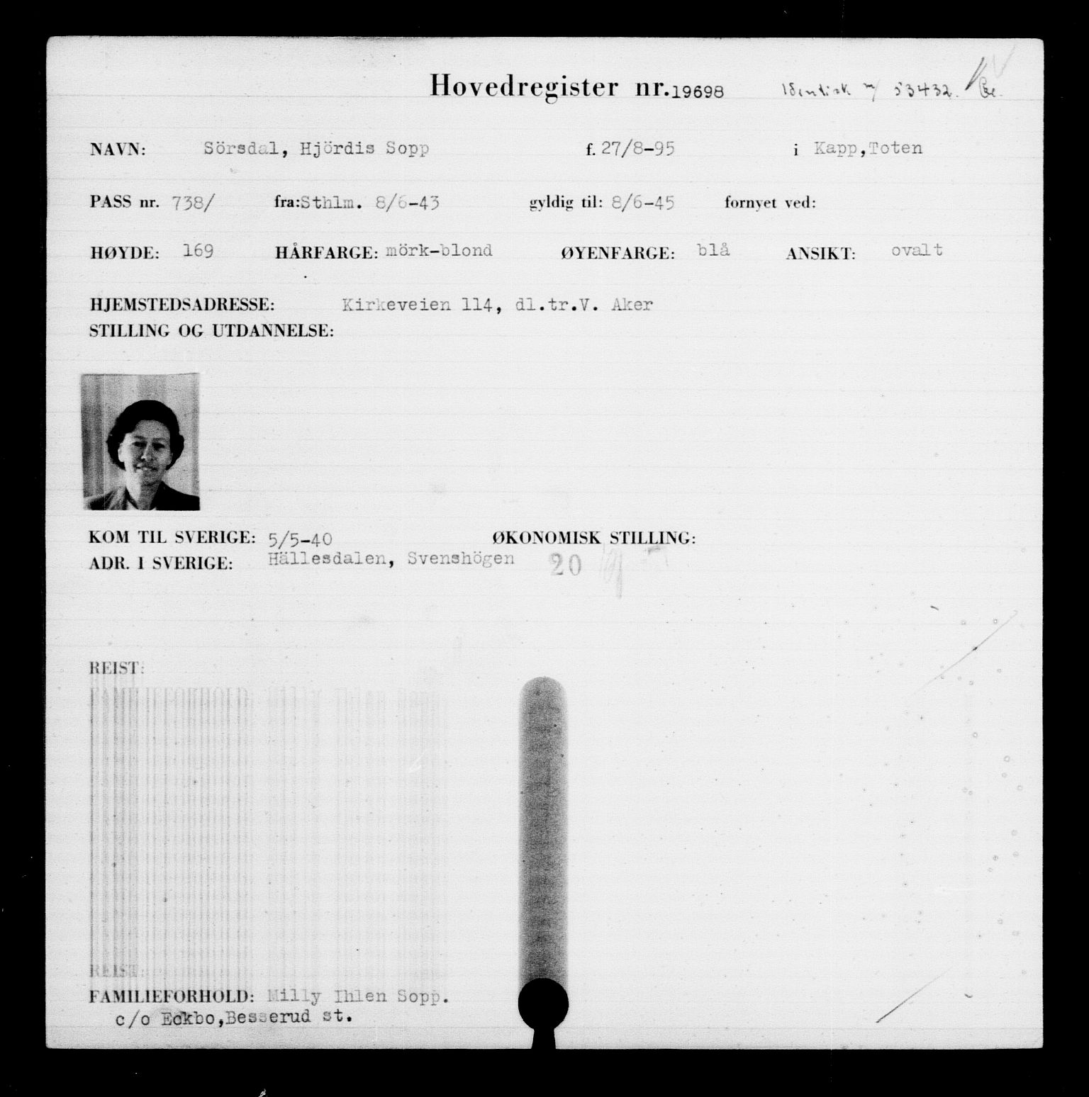 Utenriksstasjonene, Legasjonen i Stockholm, Flyktningkontoret, AV/RA-S-6753/V/Va/L0009: Kjesäterkartoteket, flyktninger med registreringsnr. 18502-22048, 1940-1945, s. 1353
