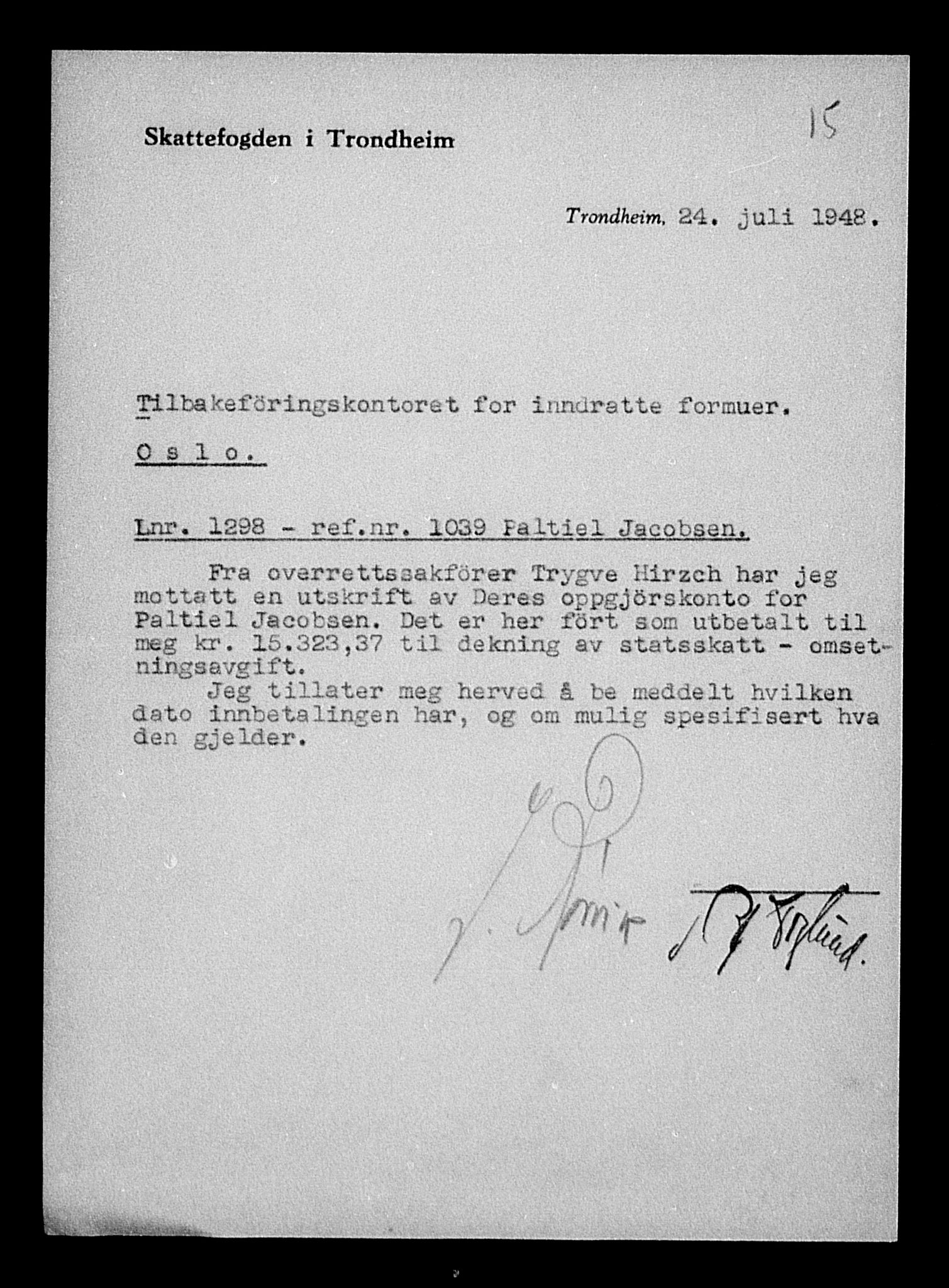 Justisdepartementet, Tilbakeføringskontoret for inndratte formuer, AV/RA-S-1564/H/Hc/Hca/L0899: --, 1945-1947, s. 44