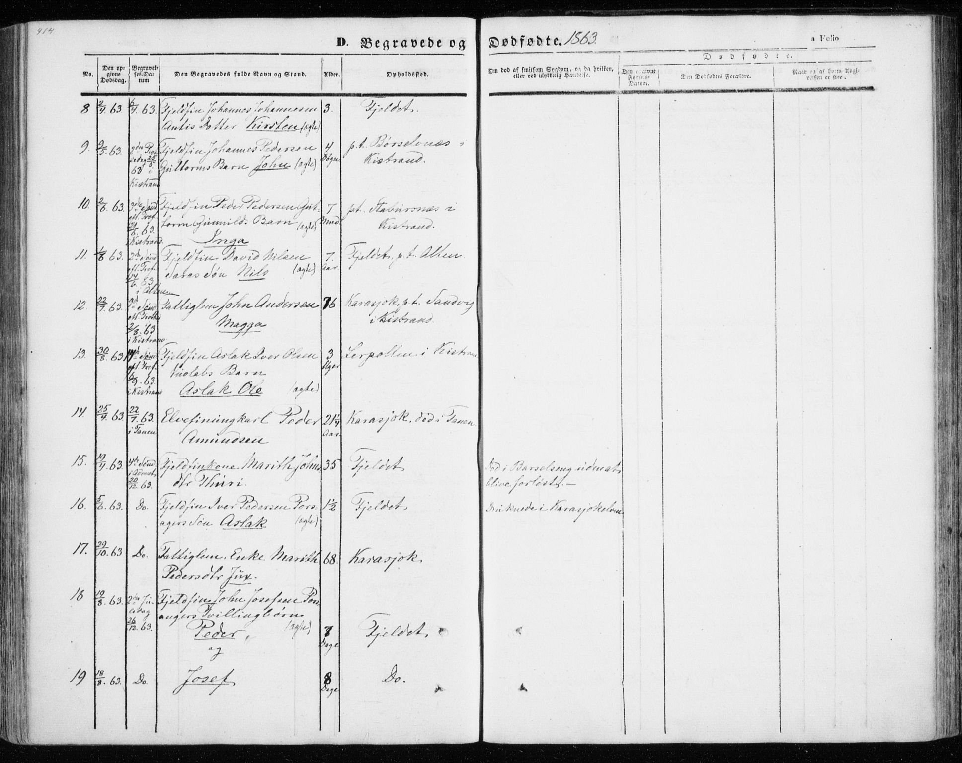 Kistrand/Porsanger sokneprestembete, AV/SATØ-S-1351/H/Ha/L0012.kirke: Ministerialbok nr. 12, 1843-1871, s. 414-415