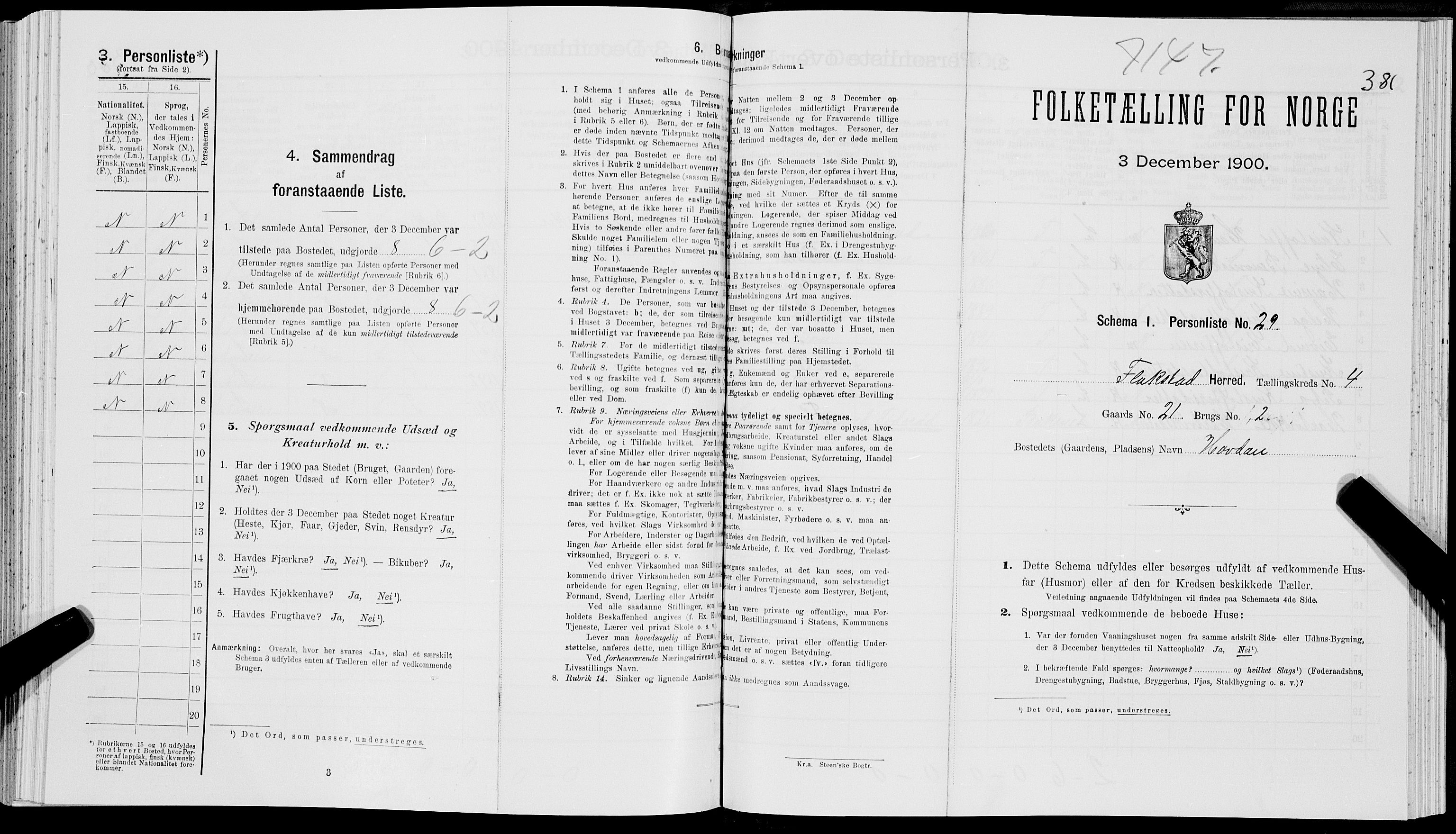 SAT, Folketelling 1900 for 1859 Flakstad herred, 1900, s. 401