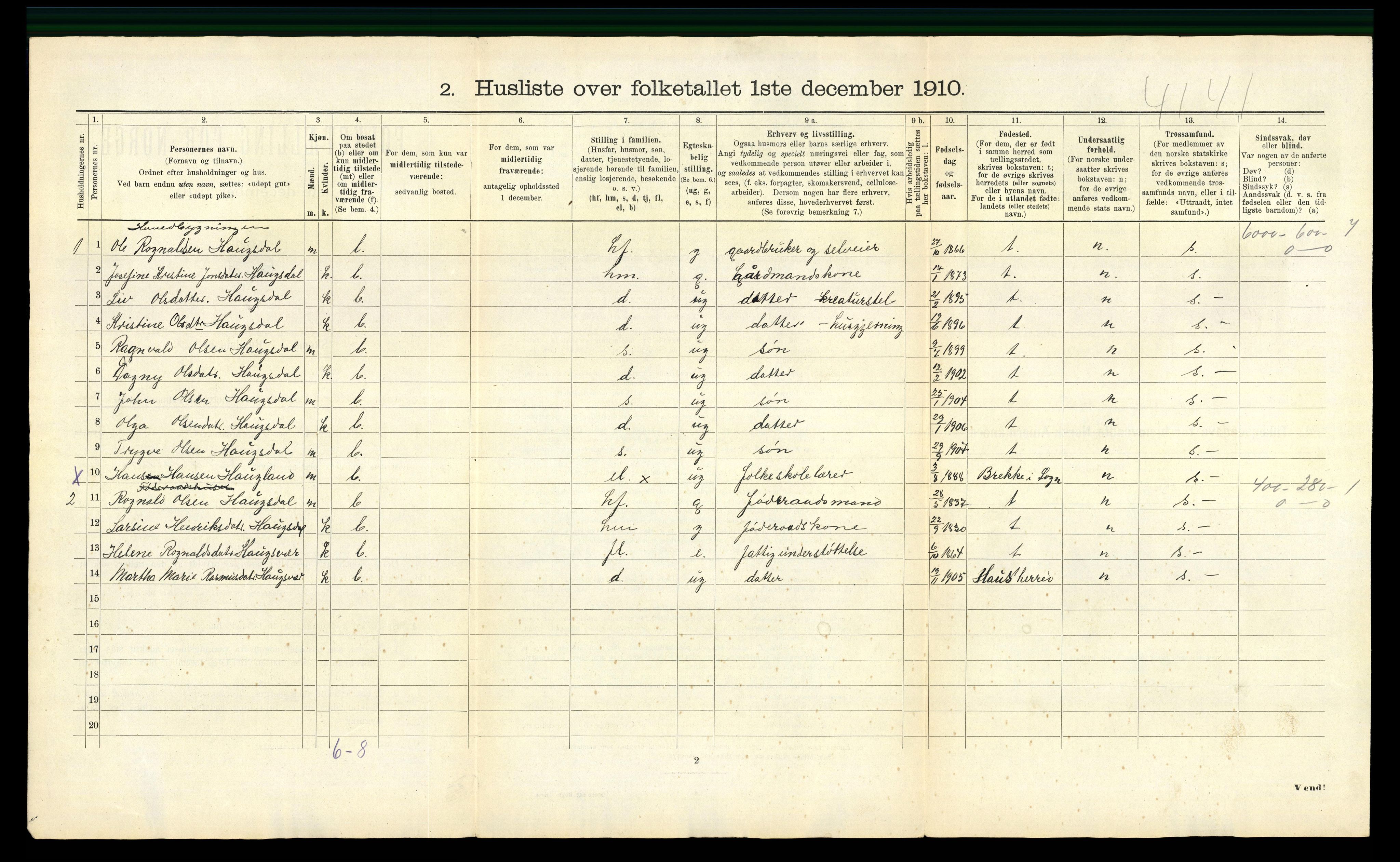 RA, Folketelling 1910 for 1266 Masfjorden herred, 1910, s. 51