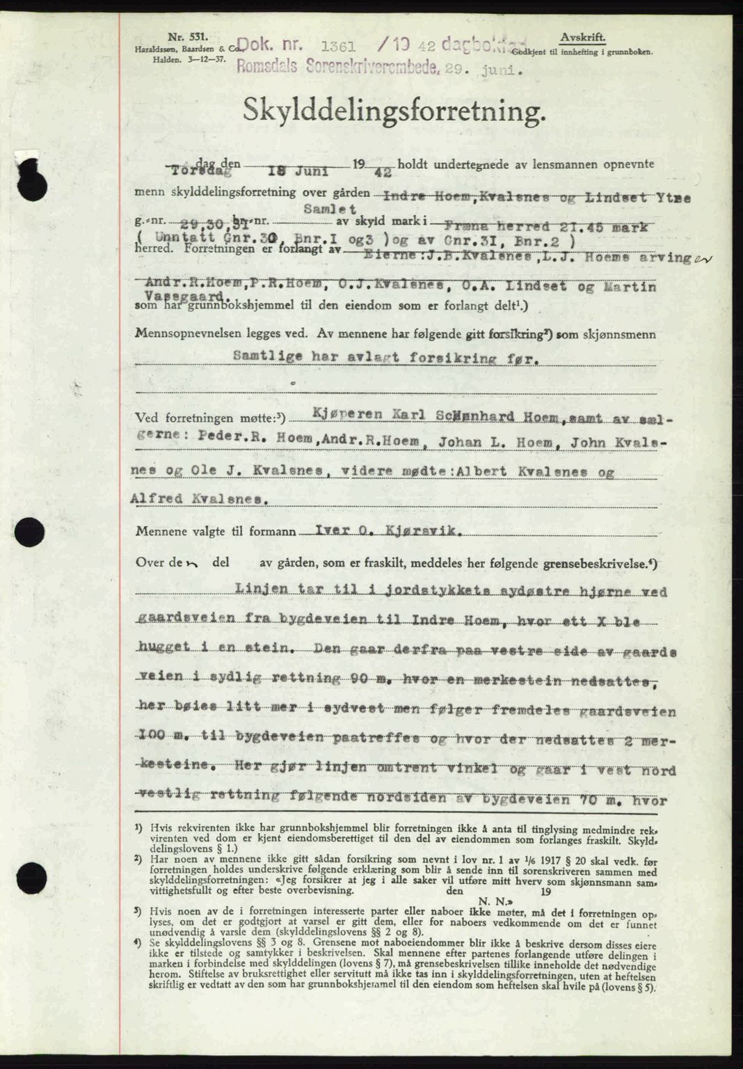 Romsdal sorenskriveri, SAT/A-4149/1/2/2C: Pantebok nr. A12, 1942-1942, Dagboknr: 1361/1942