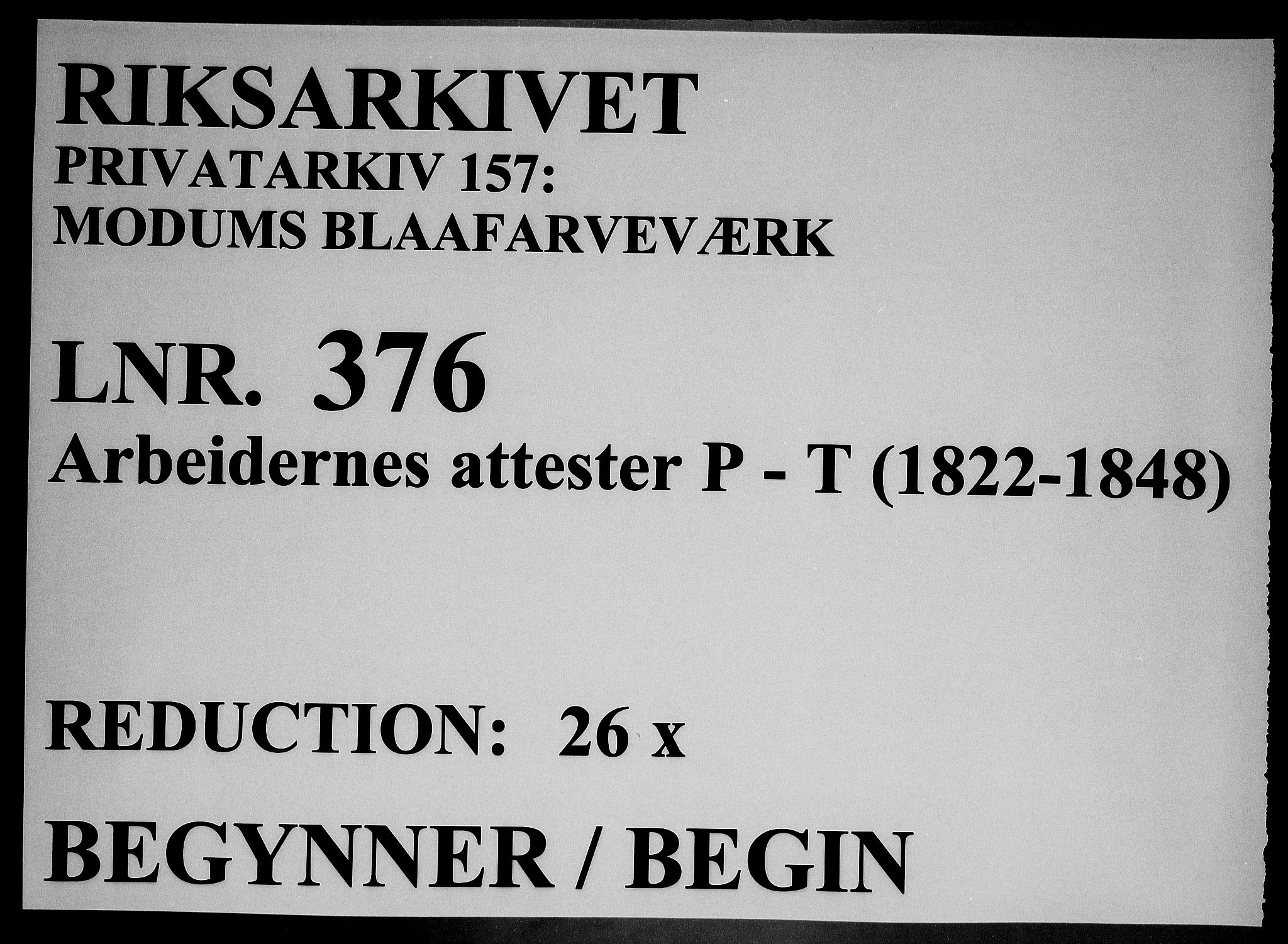 Modums Blaafarveværk, RA/PA-0157/G/Gg/L0376/0001: -- / Arbeidernes attester P-T, 1822-1848, s. 1