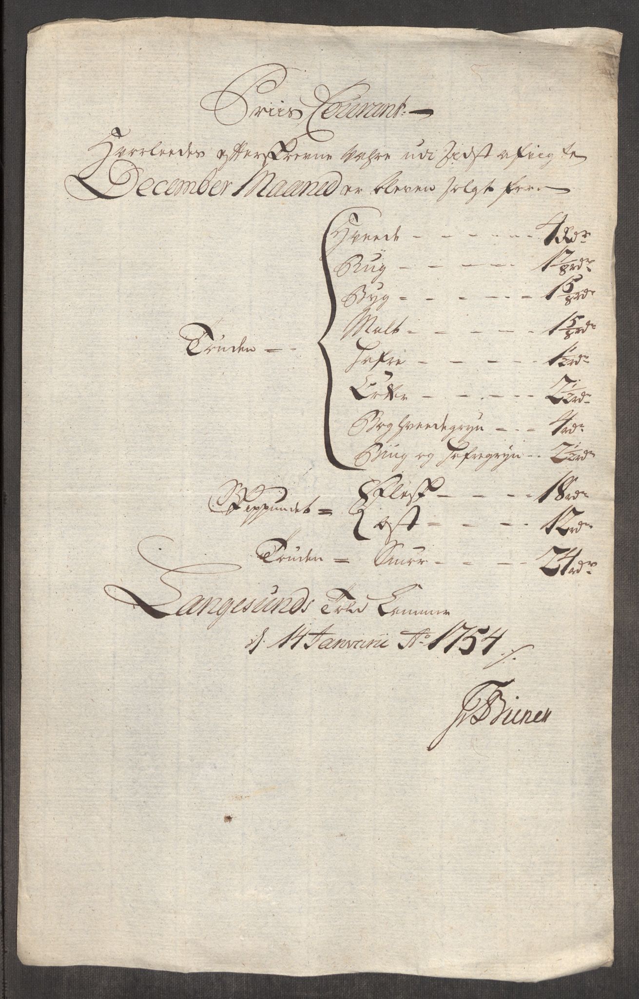 Rentekammeret inntil 1814, Realistisk ordnet avdeling, RA/EA-4070/Oe/L0005: [Ø1]: Priskuranter, 1753-1757, s. 280