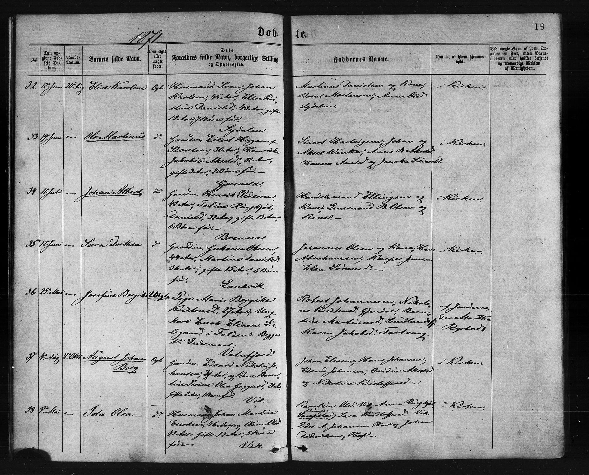 Ministerialprotokoller, klokkerbøker og fødselsregistre - Nordland, SAT/A-1459/876/L1096: Ministerialbok nr. 876A02, 1870-1886, s. 13