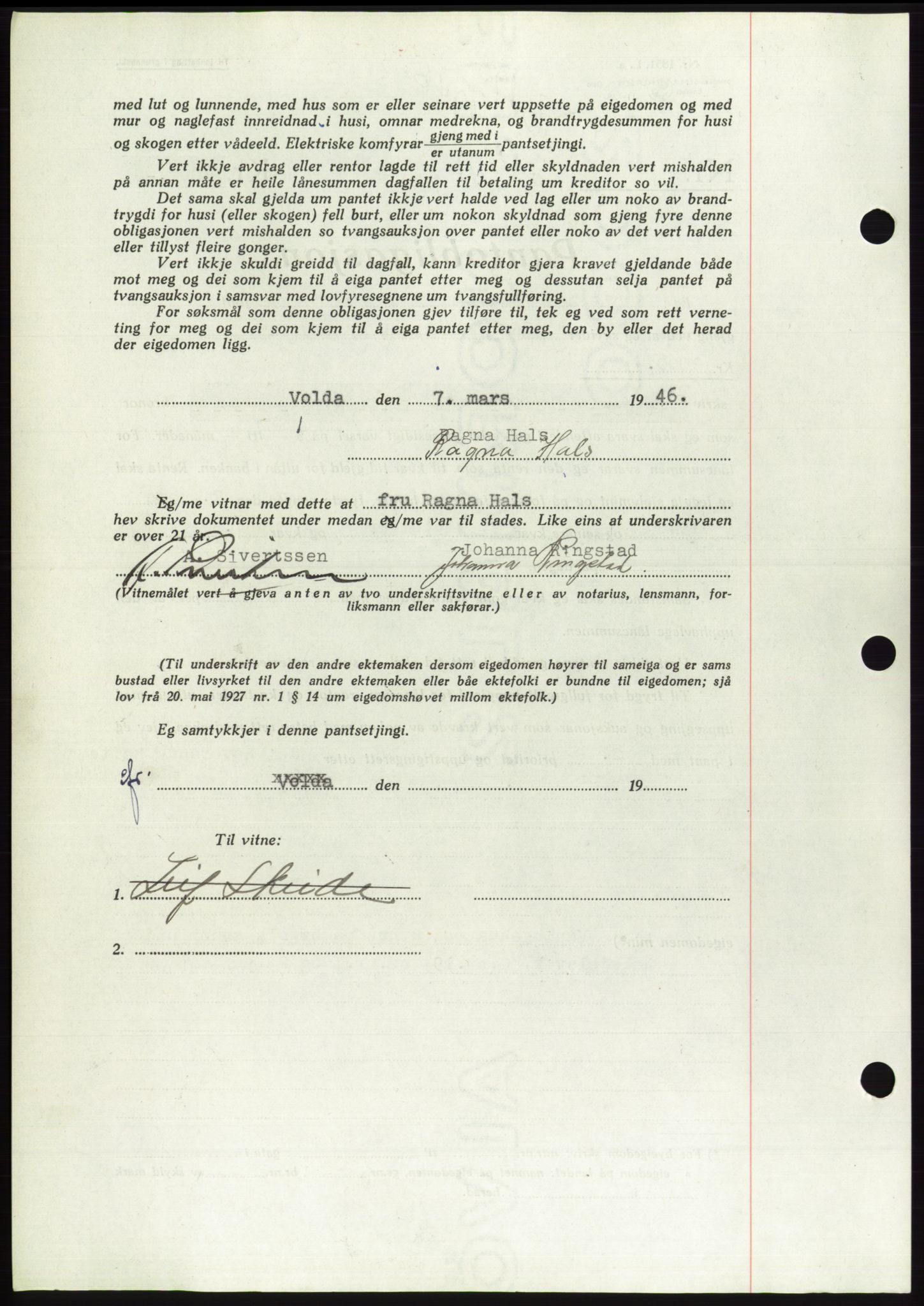 Søre Sunnmøre sorenskriveri, AV/SAT-A-4122/1/2/2C/L0114: Pantebok nr. 1-2B, 1943-1947, Dagboknr: 190/1946