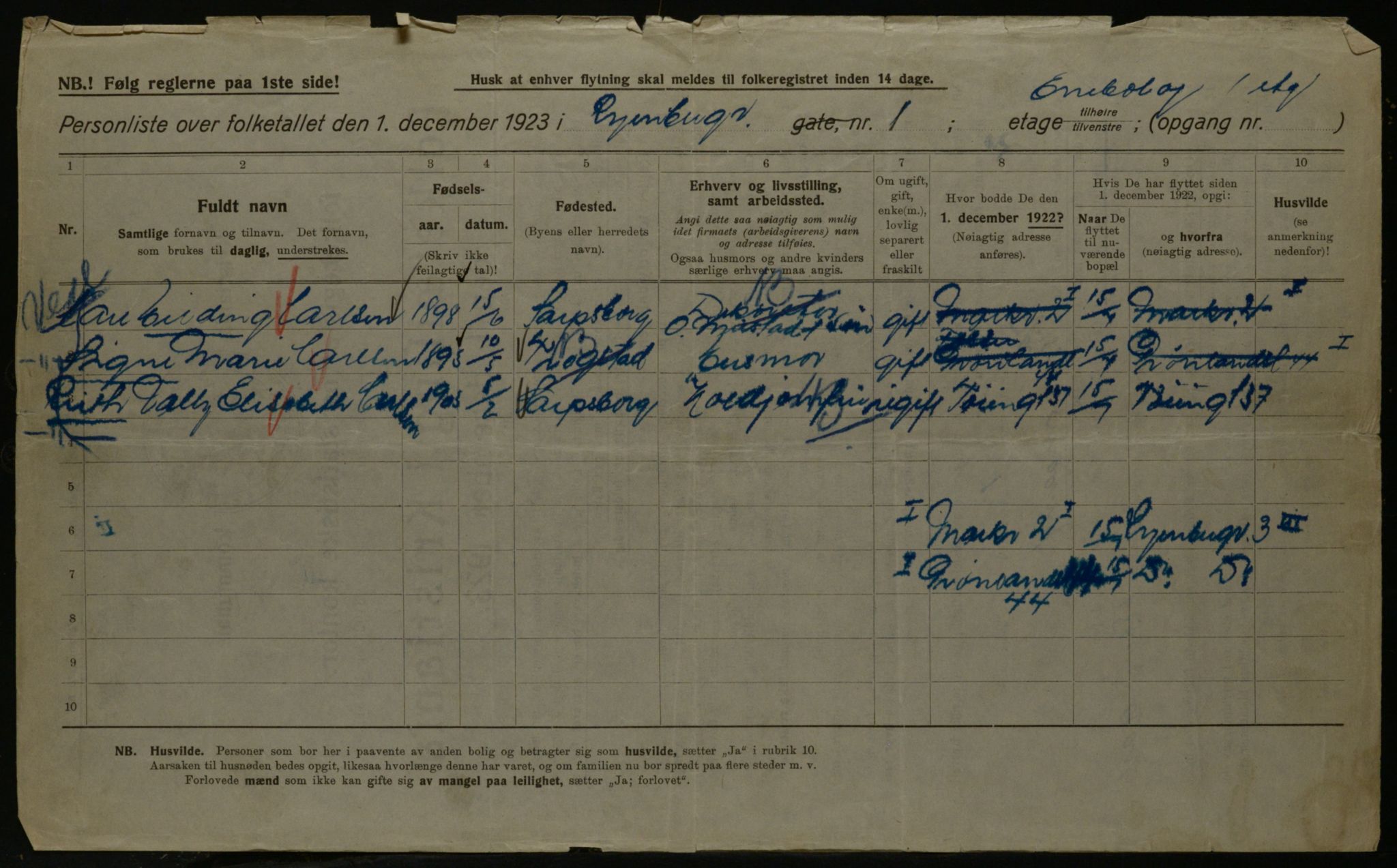 OBA, Kommunal folketelling 1.12.1923 for Kristiania, 1923, s. 94468