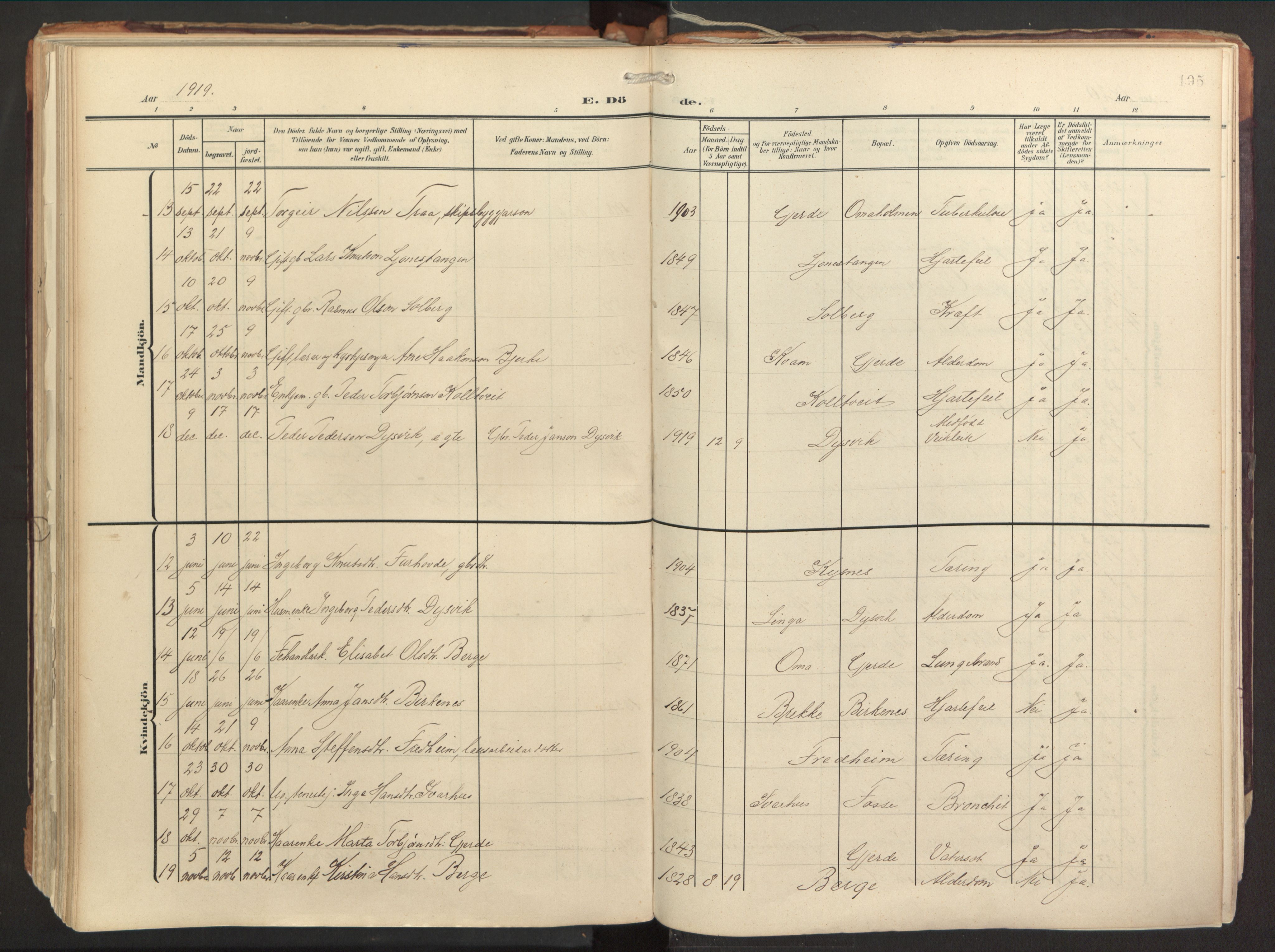 Strandebarm sokneprestembete, AV/SAB-A-78401/H/Haa: Ministerialbok nr. B 2, 1909-1941, s. 195