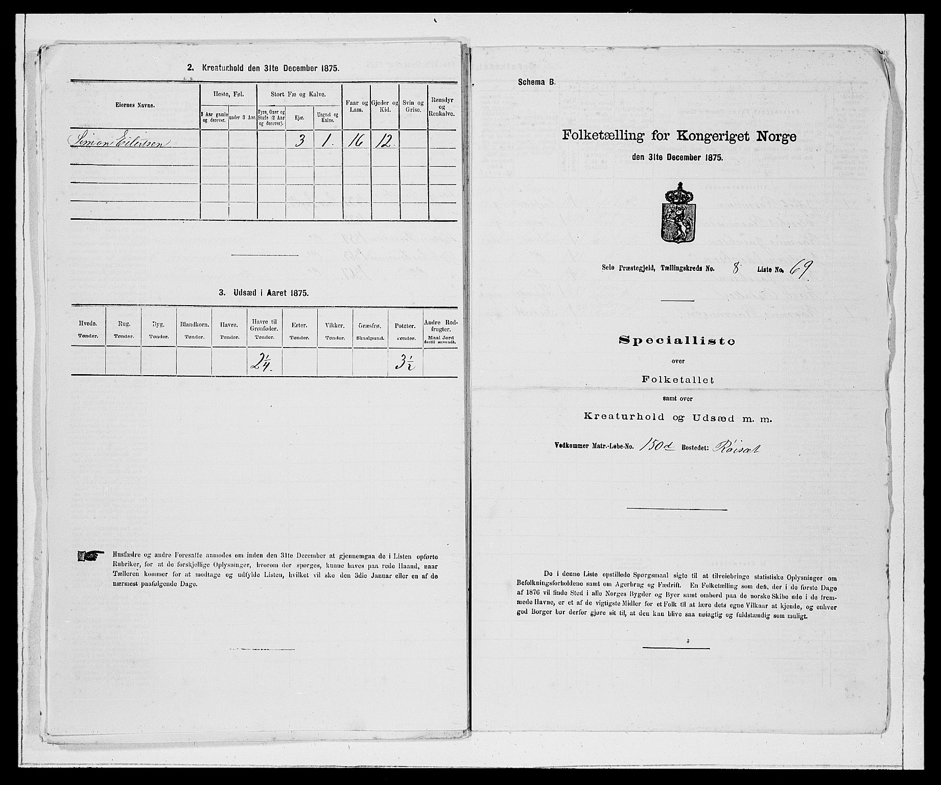 SAB, Folketelling 1875 for 1441P Selje prestegjeld, 1875, s. 1075