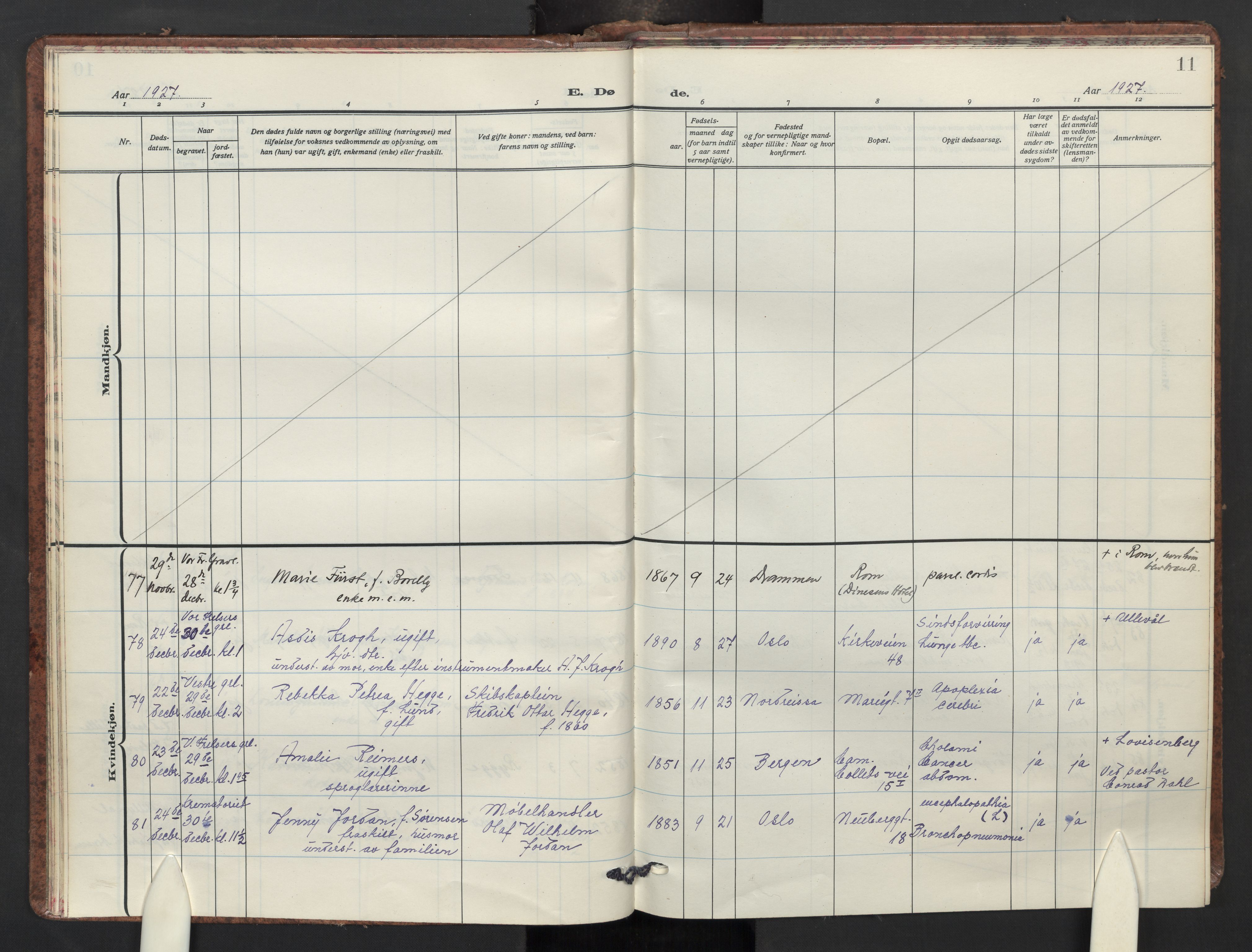 Uranienborg prestekontor Kirkebøker, AV/SAO-A-10877/F/Fa/L0015: Ministerialbok nr. I 15, 1927-1935, s. 11