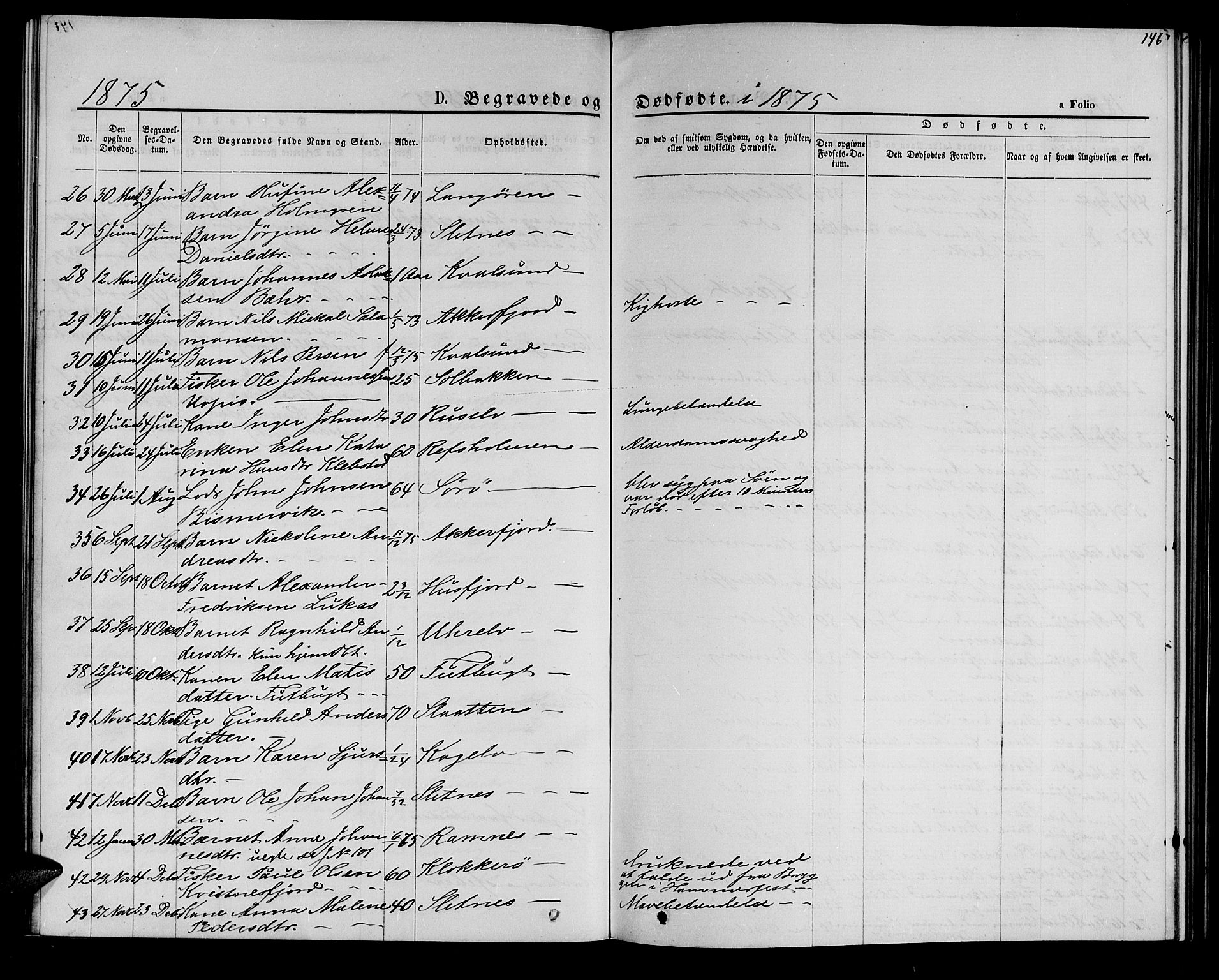 Hammerfest sokneprestkontor, SATØ/S-1347/H/Hb/L0005.klokk: Klokkerbok nr. 5, 1869-1884, s. 146