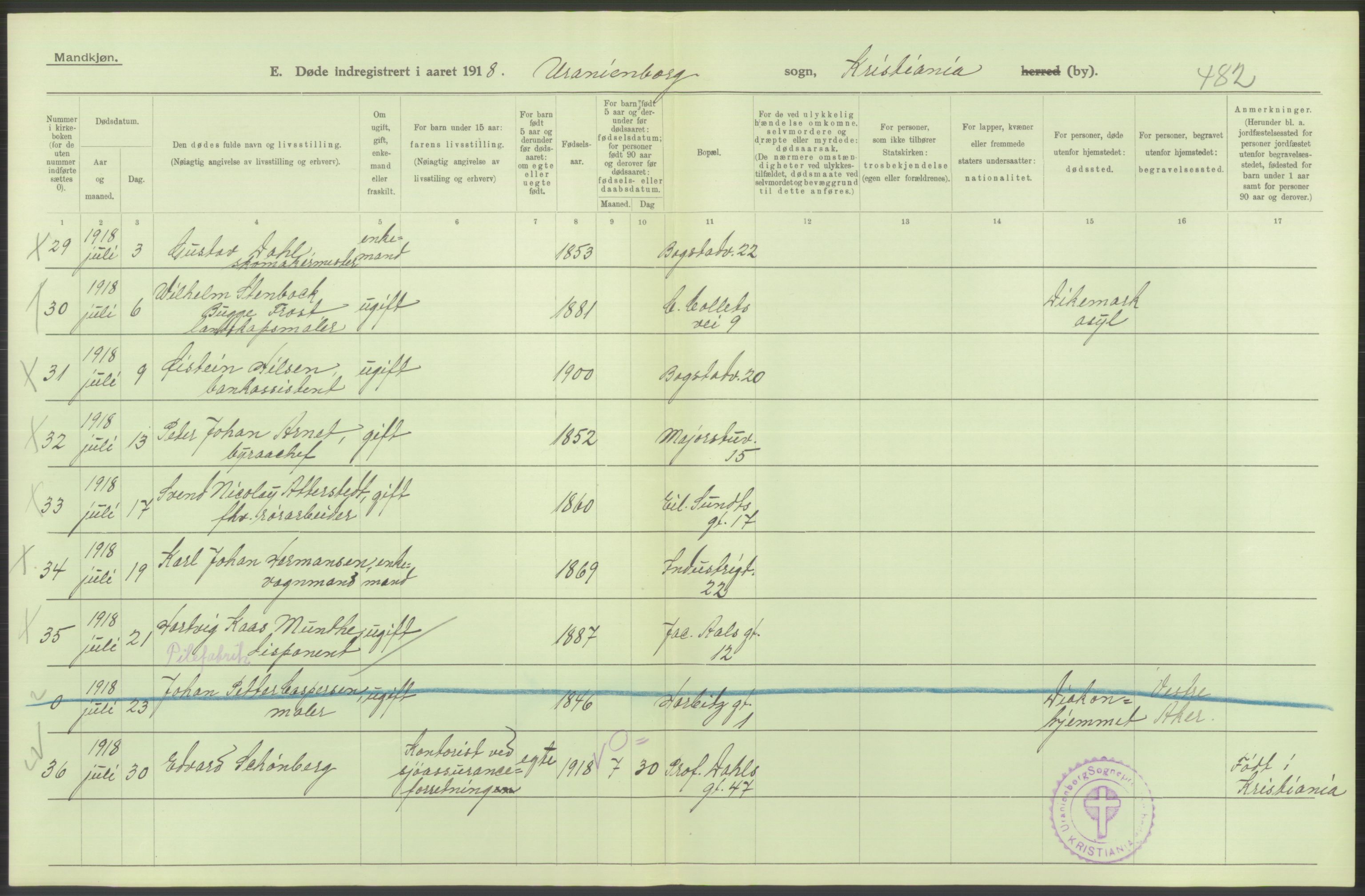 Statistisk sentralbyrå, Sosiodemografiske emner, Befolkning, AV/RA-S-2228/D/Df/Dfb/Dfbh/L0010: Kristiania: Døde, 1918, s. 194