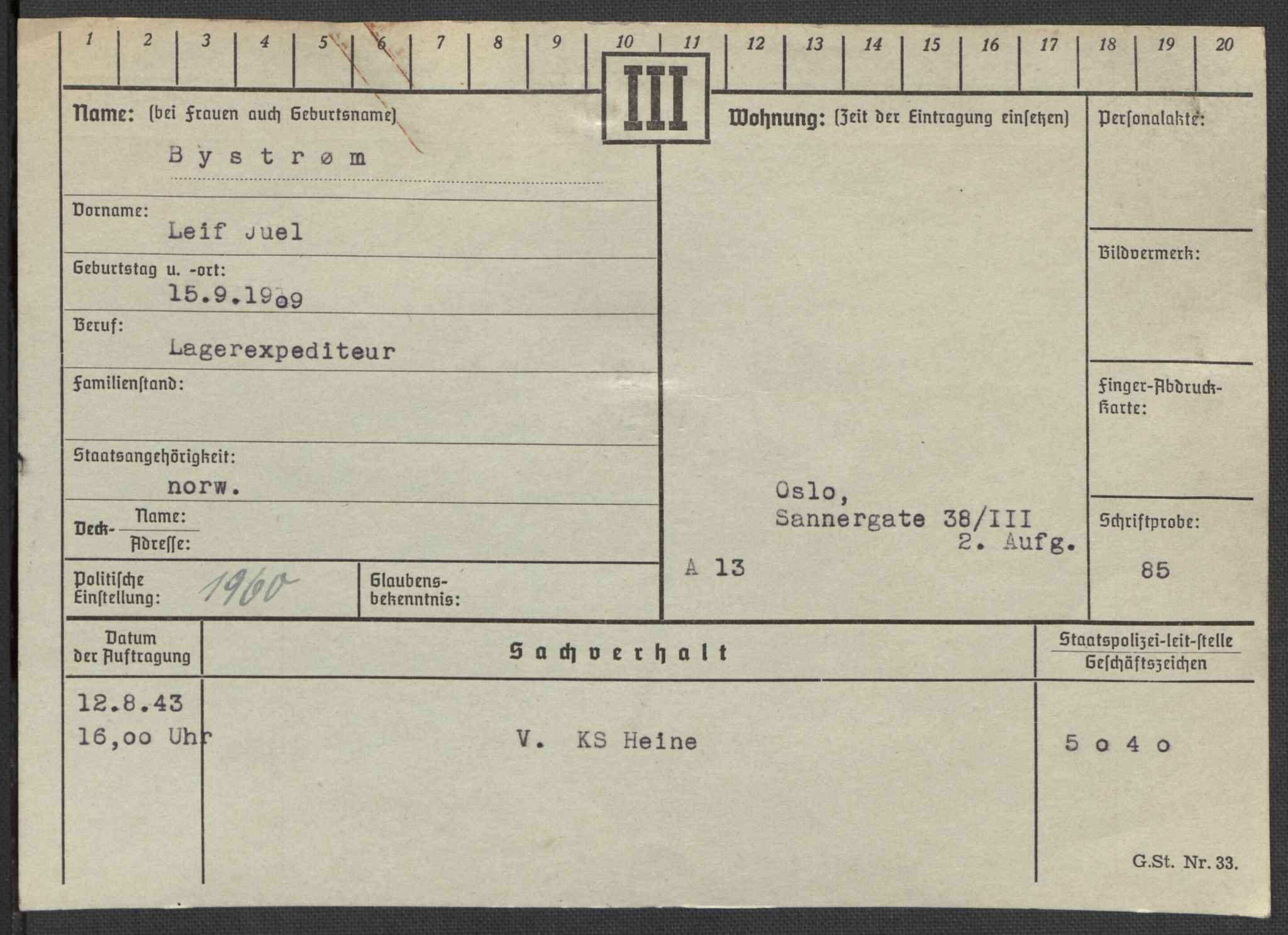 Befehlshaber der Sicherheitspolizei und des SD, AV/RA-RAFA-5969/E/Ea/Eaa/L0002: Register over norske fanger i Møllergata 19: Bj-Eng, 1940-1945, s. 563