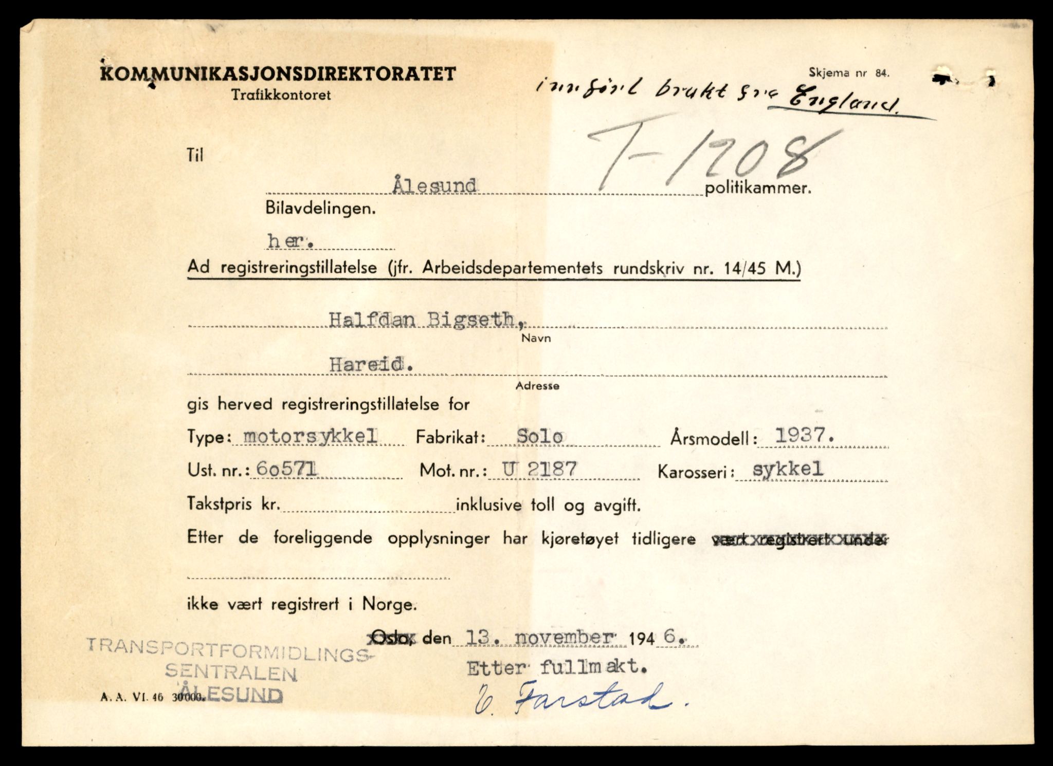 Møre og Romsdal vegkontor - Ålesund trafikkstasjon, SAT/A-4099/F/Fe/L0030: Registreringskort for kjøretøy T 11620 - T 11799, 1927-1998, s. 1193