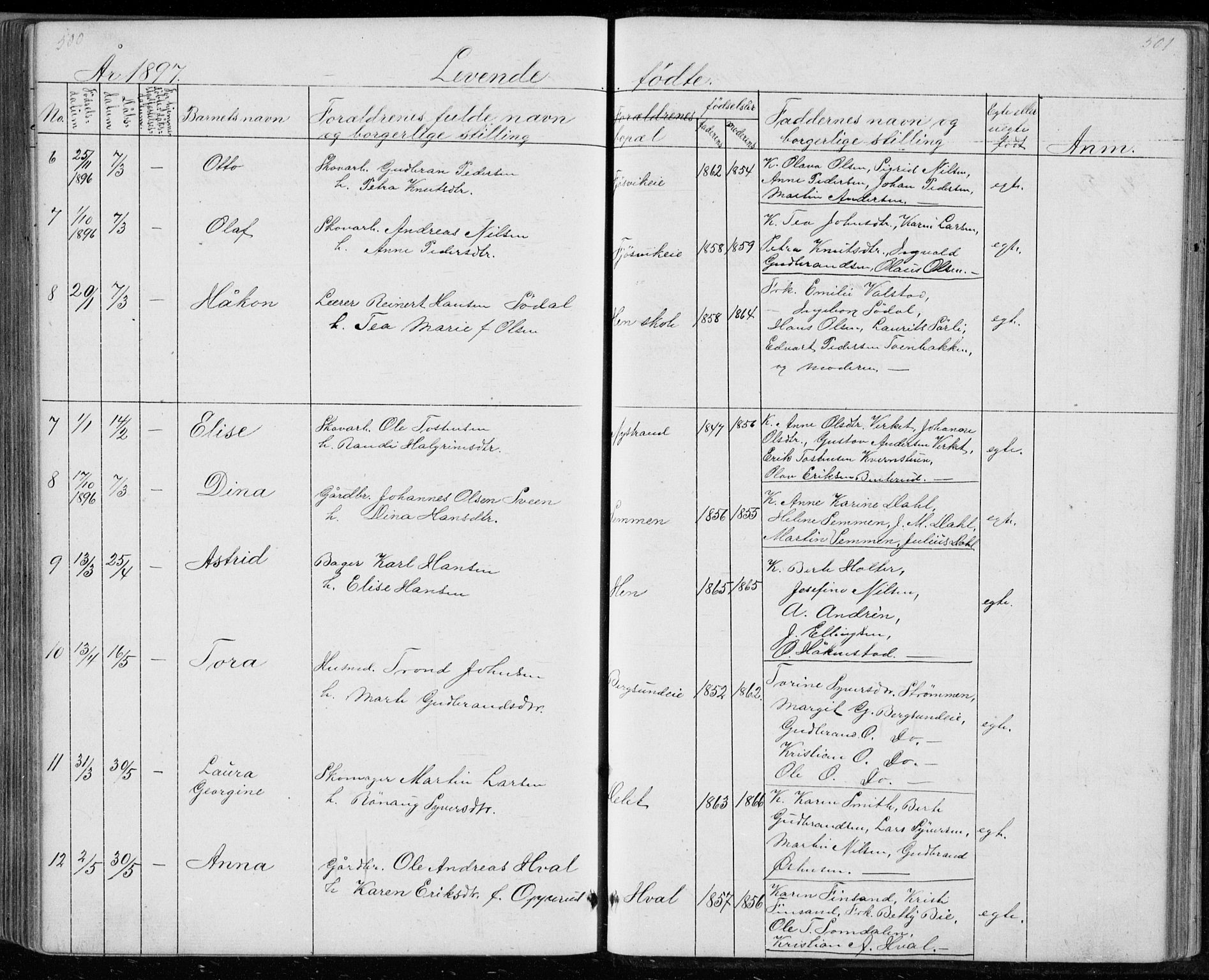 Ådal kirkebøker, AV/SAKO-A-248/G/Gc/L0001: Klokkerbok nr. III 1, 1862-1898, s. 500-501