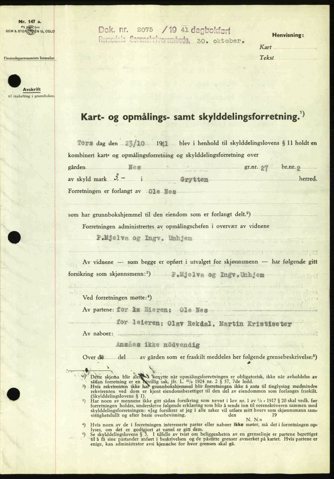 Romsdal sorenskriveri, AV/SAT-A-4149/1/2/2C: Pantebok nr. A11, 1941-1942, Dagboknr: 2075/1941