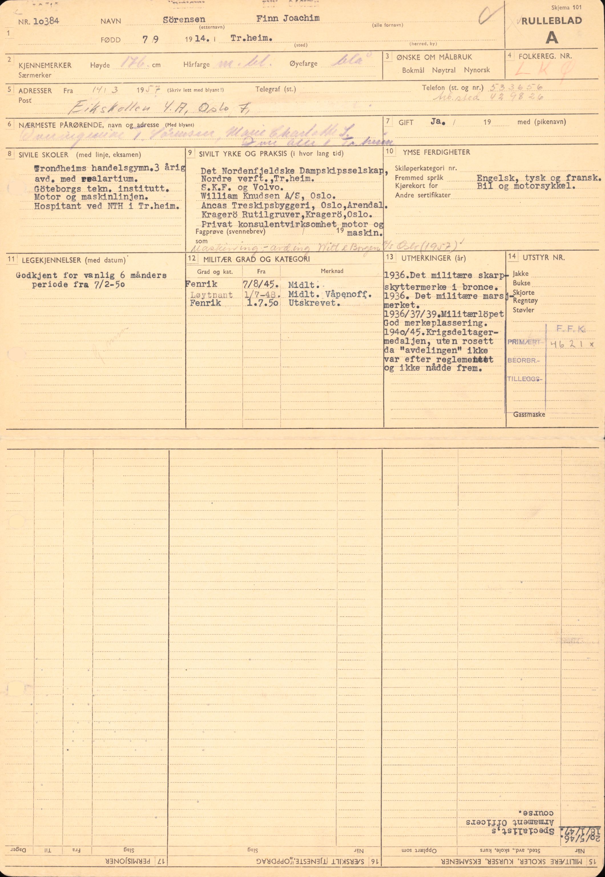 Forsvaret, Forsvarets overkommando/Luftforsvarsstaben, RA/RAFA-4079/P/Pa/L0038: Personellpapirer, 1914, s. 234