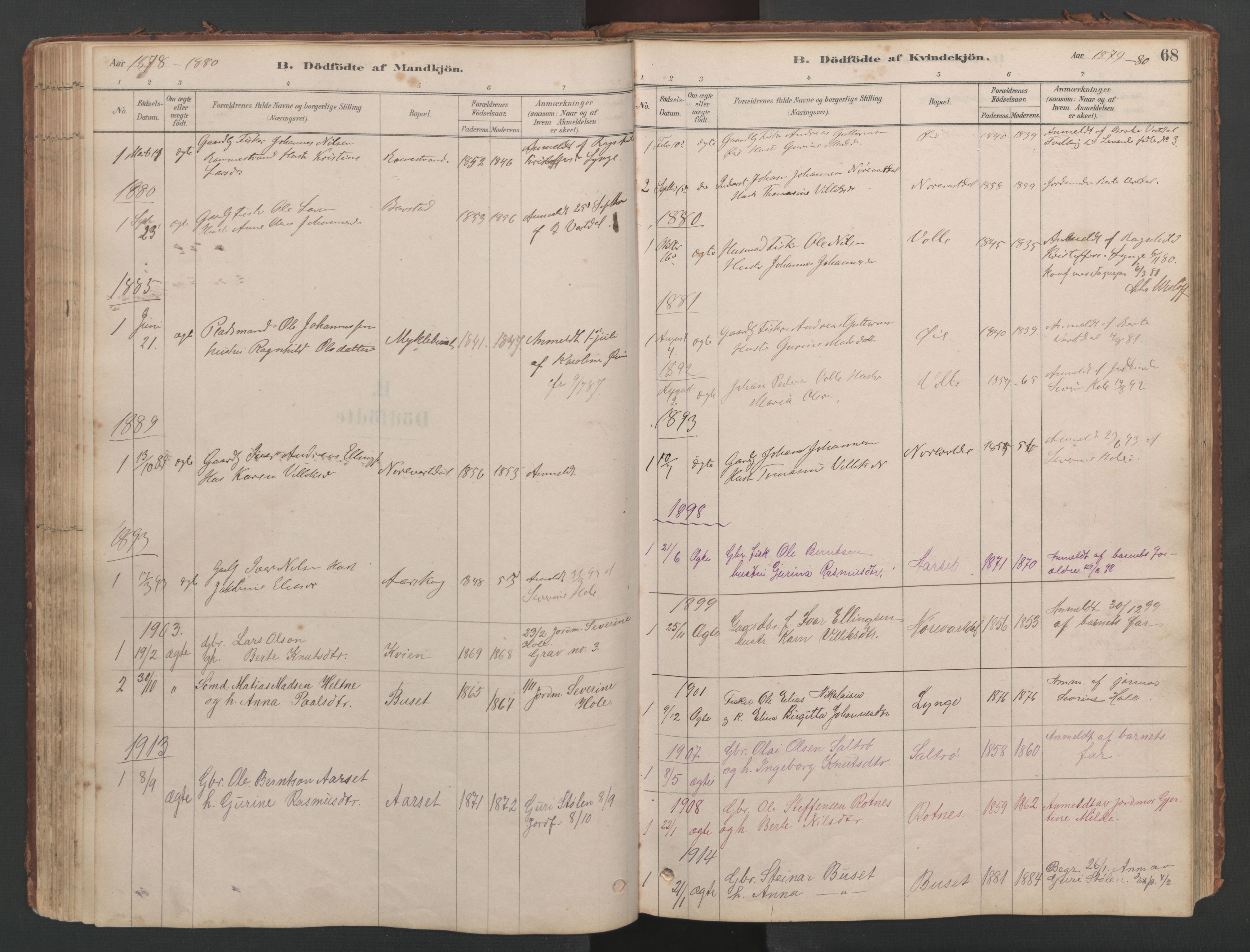 Ministerialprotokoller, klokkerbøker og fødselsregistre - Møre og Romsdal, AV/SAT-A-1454/514/L0201: Klokkerbok nr. 514C01, 1878-1919, s. 68