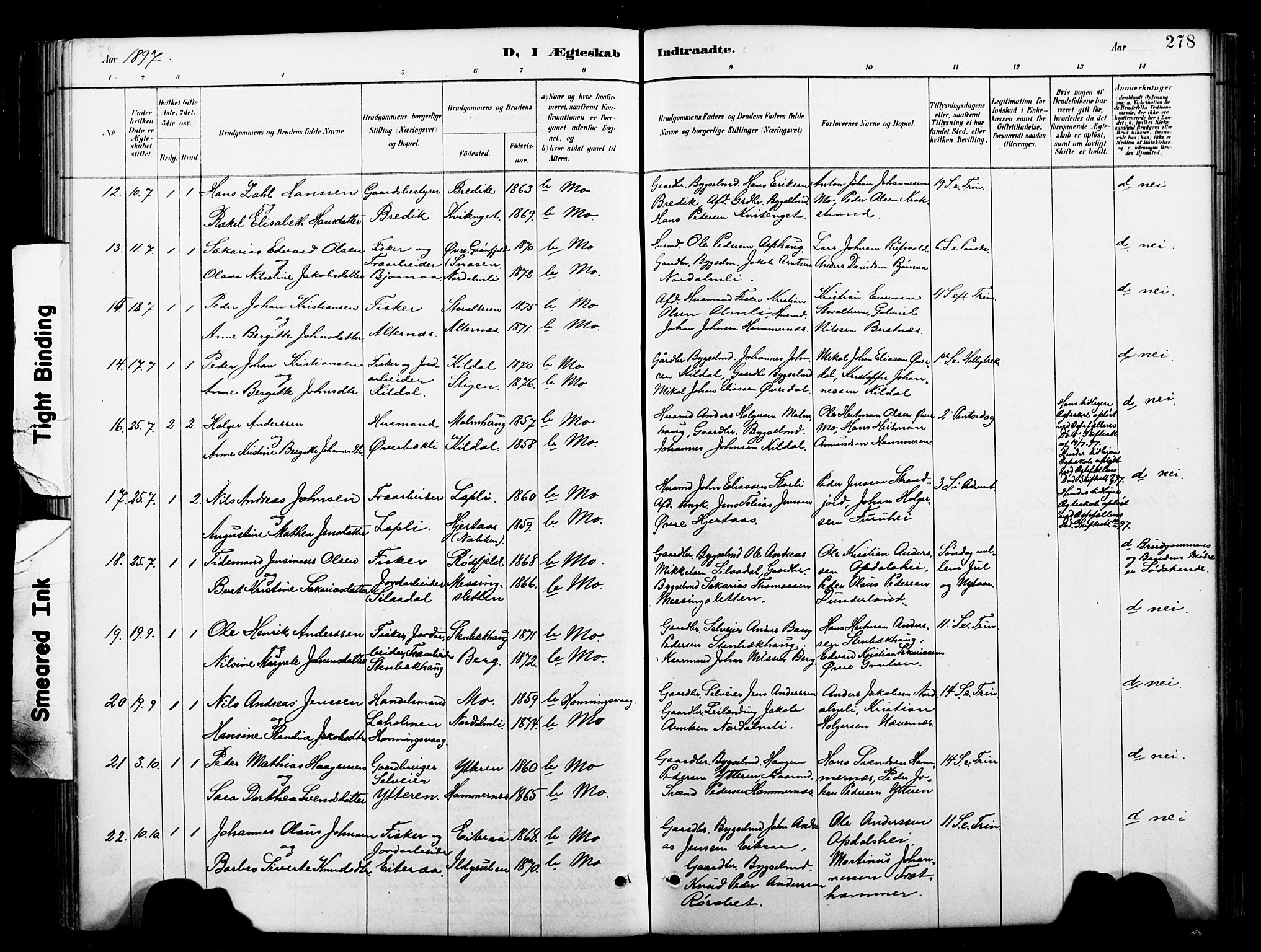 Ministerialprotokoller, klokkerbøker og fødselsregistre - Nordland, AV/SAT-A-1459/827/L0421: Klokkerbok nr. 827C10, 1887-1906, s. 278