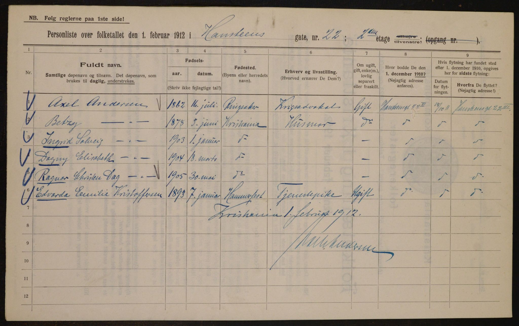 OBA, Kommunal folketelling 1.2.1912 for Kristiania, 1912, s. 34991