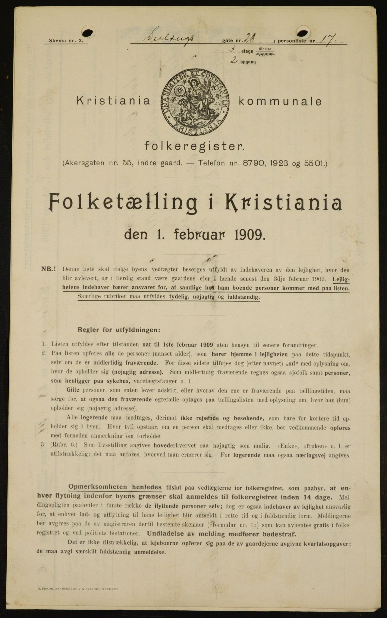 OBA, Kommunal folketelling 1.2.1909 for Kristiania kjøpstad, 1909, s. 85858