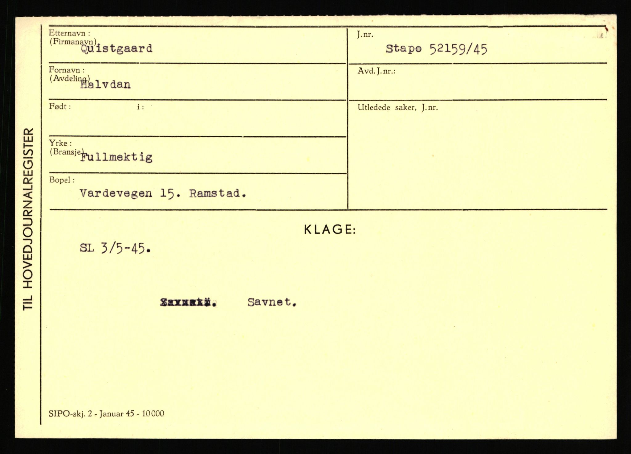 Statspolitiet - Hovedkontoret / Osloavdelingen, AV/RA-S-1329/C/Ca/L0012: Oanæs - Quistgaard	, 1943-1945, s. 4987