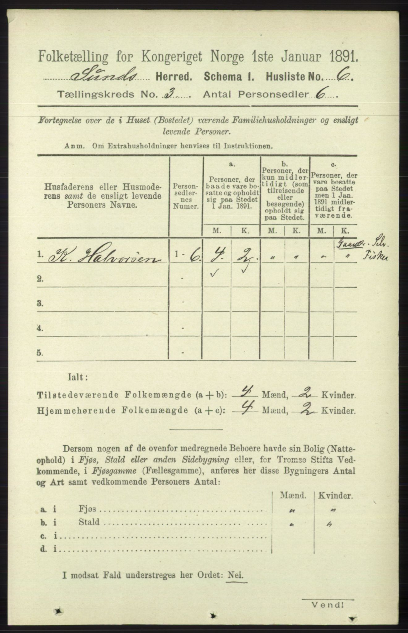 RA, Folketelling 1891 for 1245 Sund herred, 1891, s. 1135