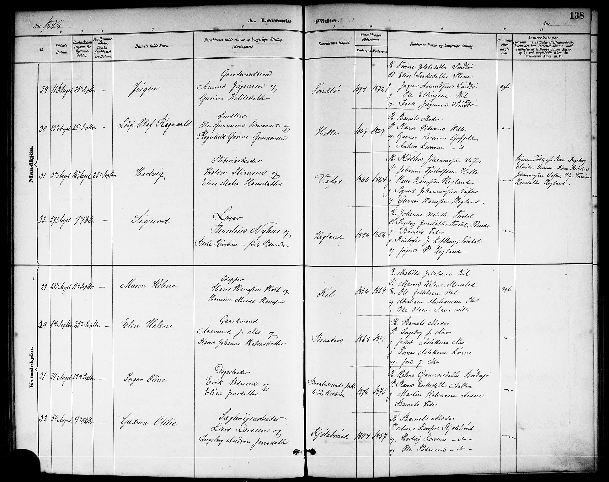 Sannidal kirkebøker, AV/SAKO-A-296/G/Ga/L0003: Klokkerbok nr. 3, 1887-1922, s. 138