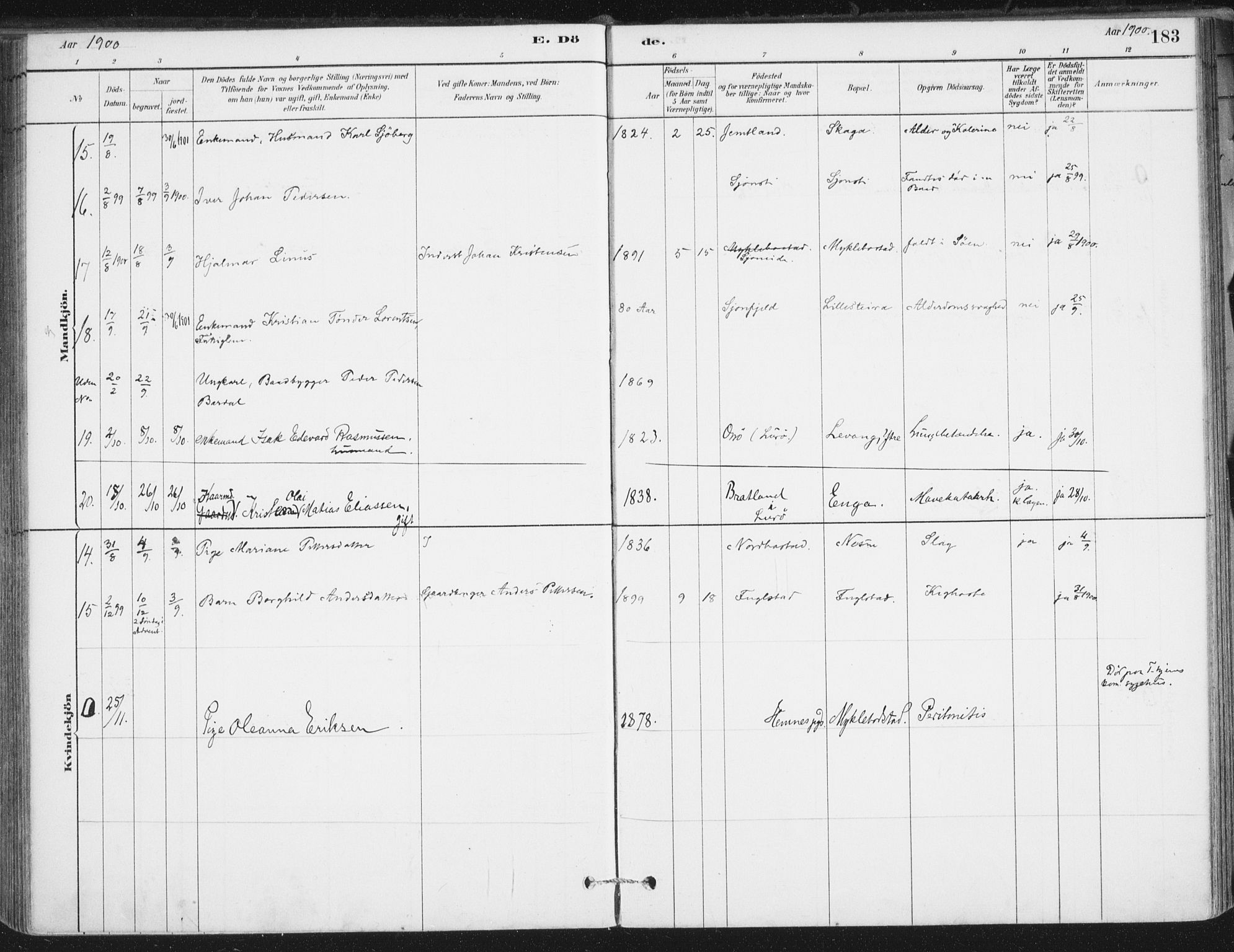 Ministerialprotokoller, klokkerbøker og fødselsregistre - Nordland, SAT/A-1459/838/L0553: Ministerialbok nr. 838A11, 1880-1910, s. 183