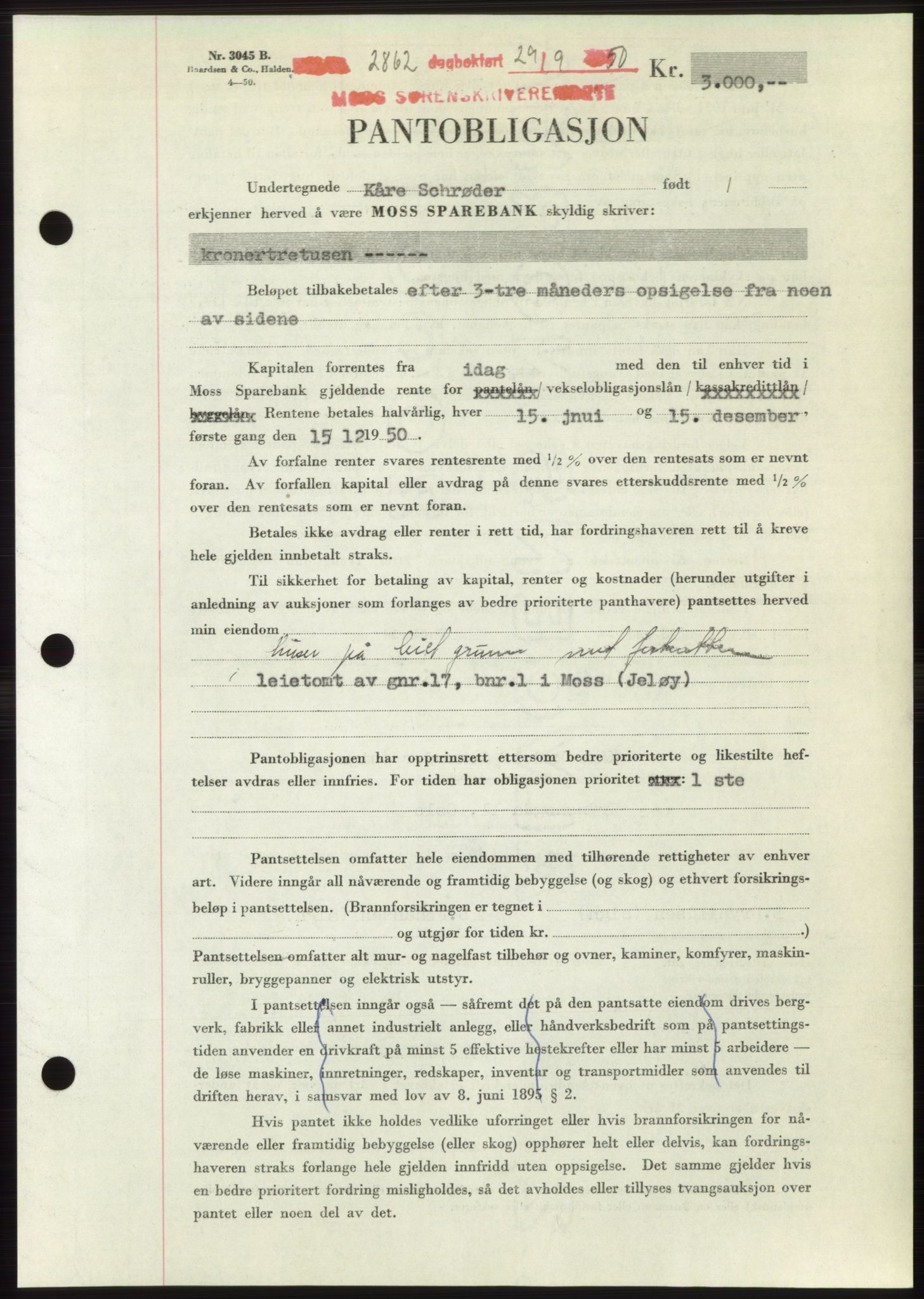 Moss sorenskriveri, SAO/A-10168: Pantebok nr. B25, 1950-1950, Dagboknr: 2862/1950