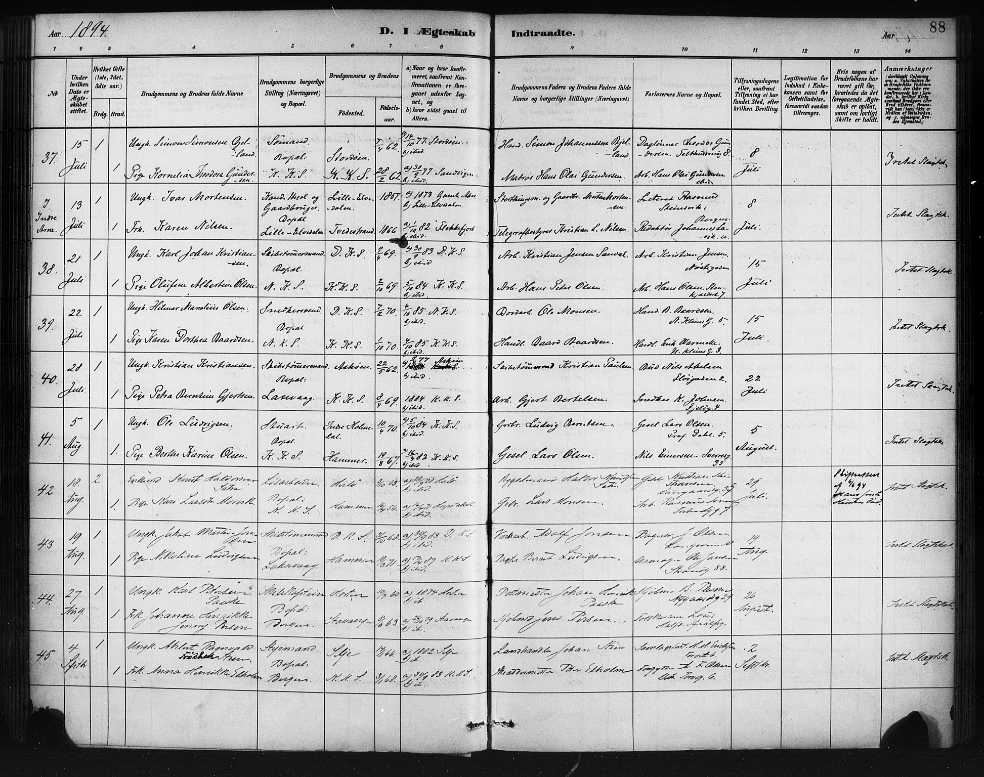 Korskirken sokneprestembete, AV/SAB-A-76101/H/Haa/L0037: Ministerialbok nr. D 4, 1883-1904, s. 88