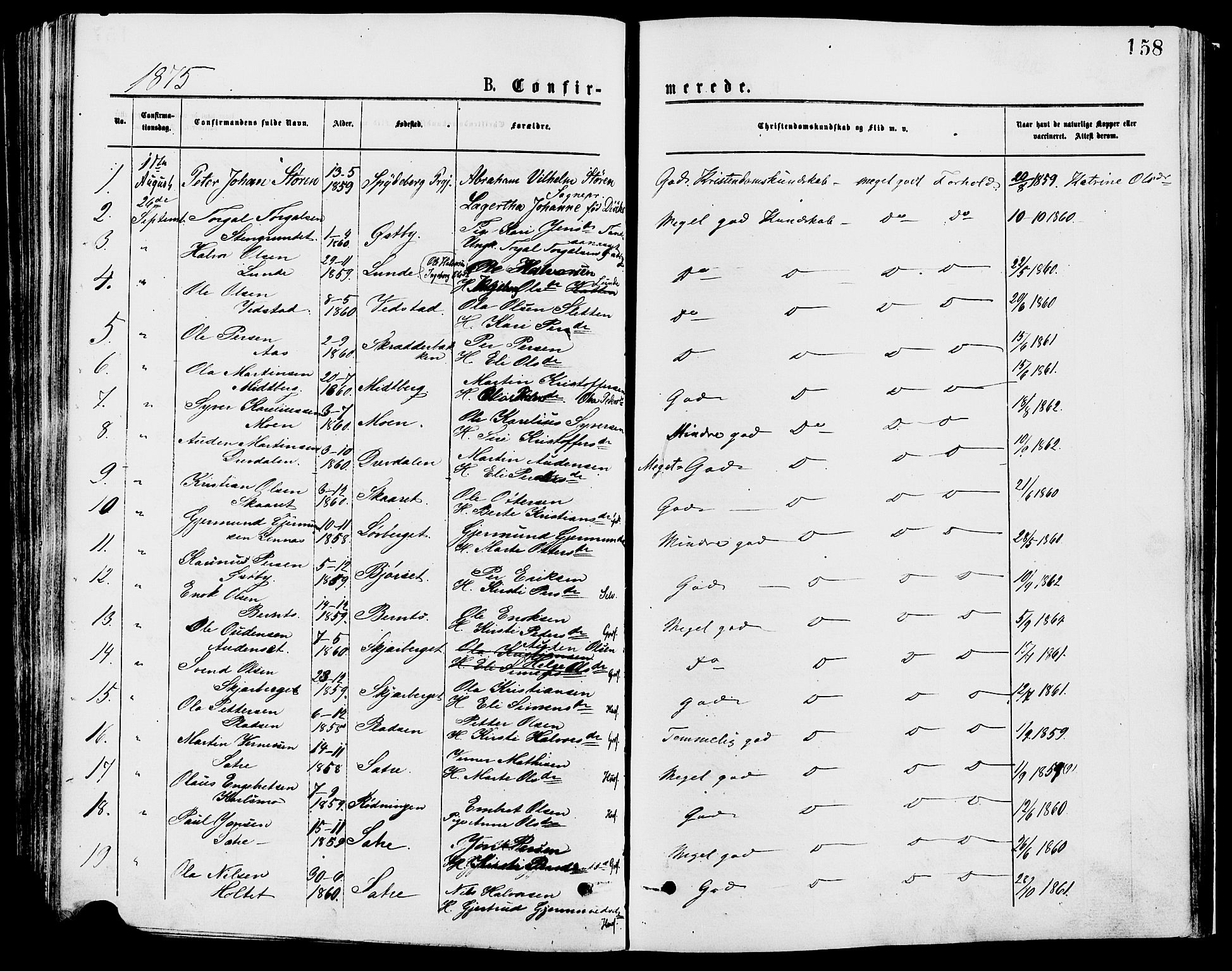 Trysil prestekontor, SAH/PREST-046/H/Ha/Haa/L0007: Ministerialbok nr. 7, 1874-1880, s. 158