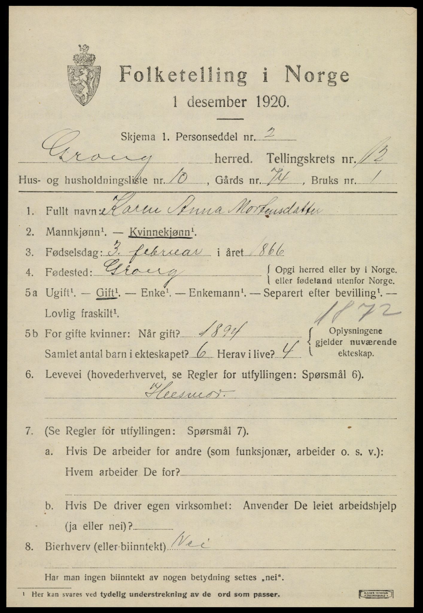 SAT, Folketelling 1920 for 1742 Grong herred, 1920, s. 6707