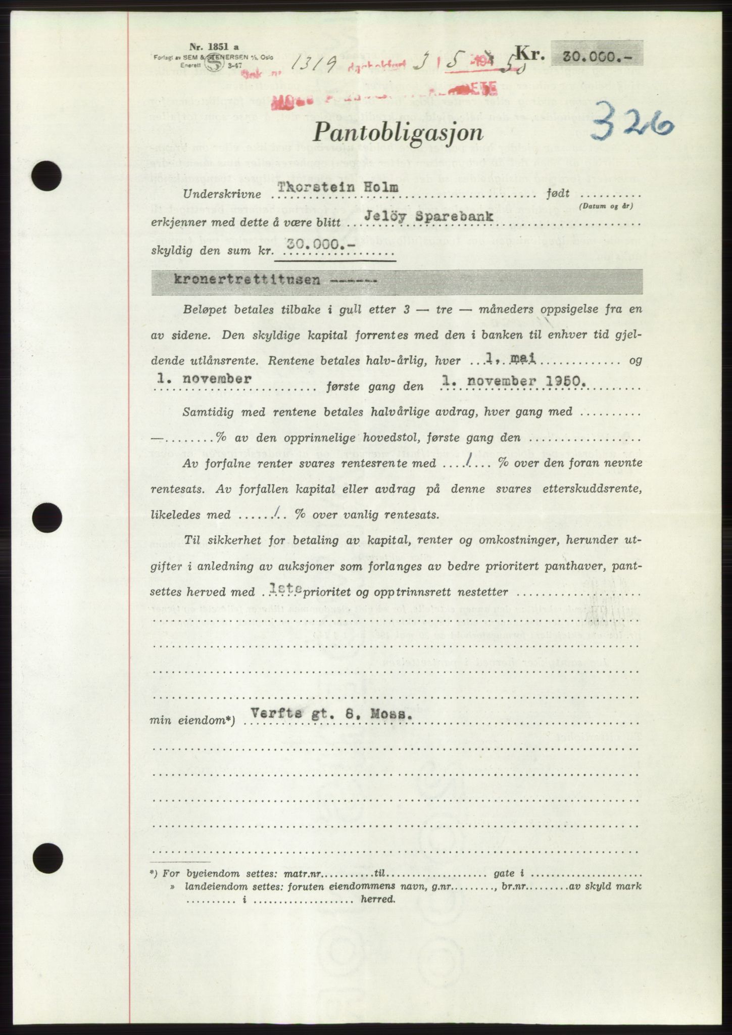 Moss sorenskriveri, AV/SAO-A-10168: Pantebok nr. B24, 1950-1950, Dagboknr: 1319/1950