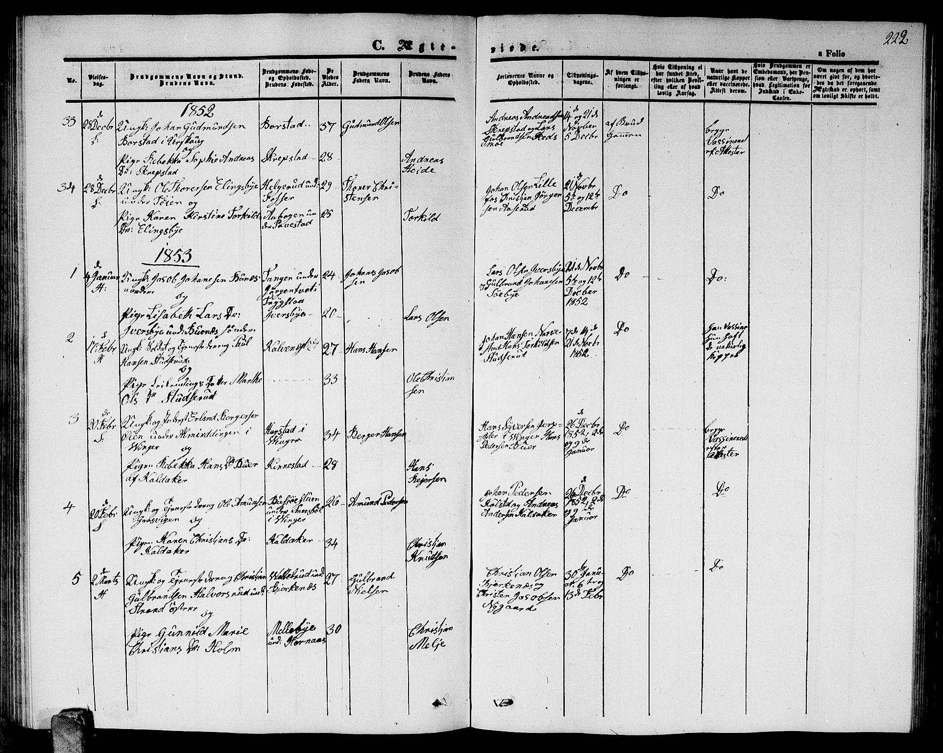 Høland prestekontor Kirkebøker, AV/SAO-A-10346a/G/Ga/L0003: Klokkerbok nr. I 3, 1846-1853, s. 222