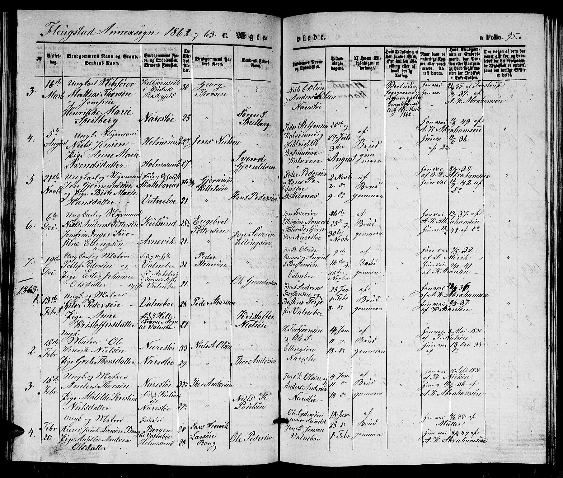 Dypvåg sokneprestkontor, AV/SAK-1111-0007/F/Fb/Fbb/L0002: Klokkerbok nr. B 2, 1851-1871, s. 95