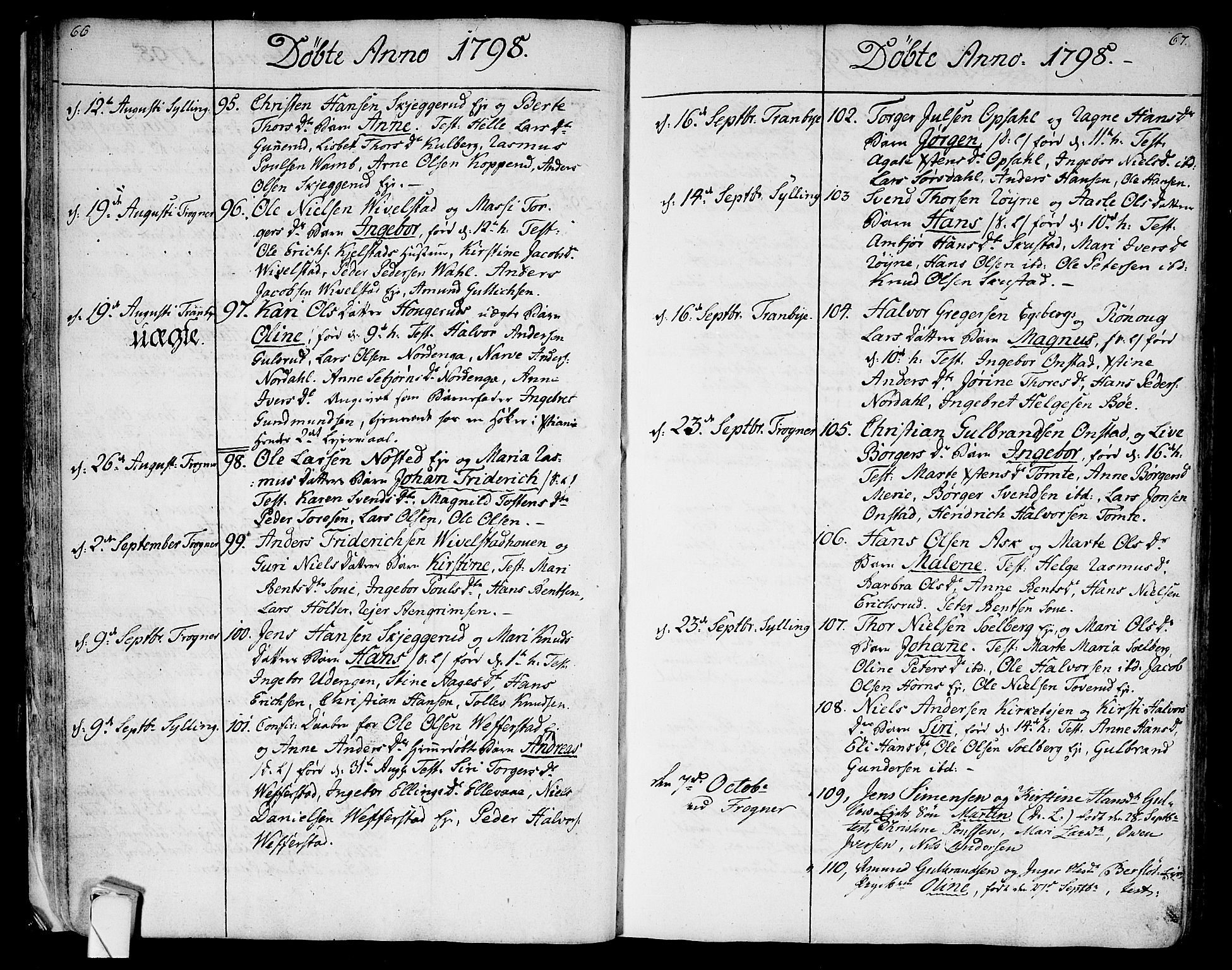 Lier kirkebøker, AV/SAKO-A-230/F/Fa/L0007: Ministerialbok nr. I 7, 1794-1813, s. 66-67