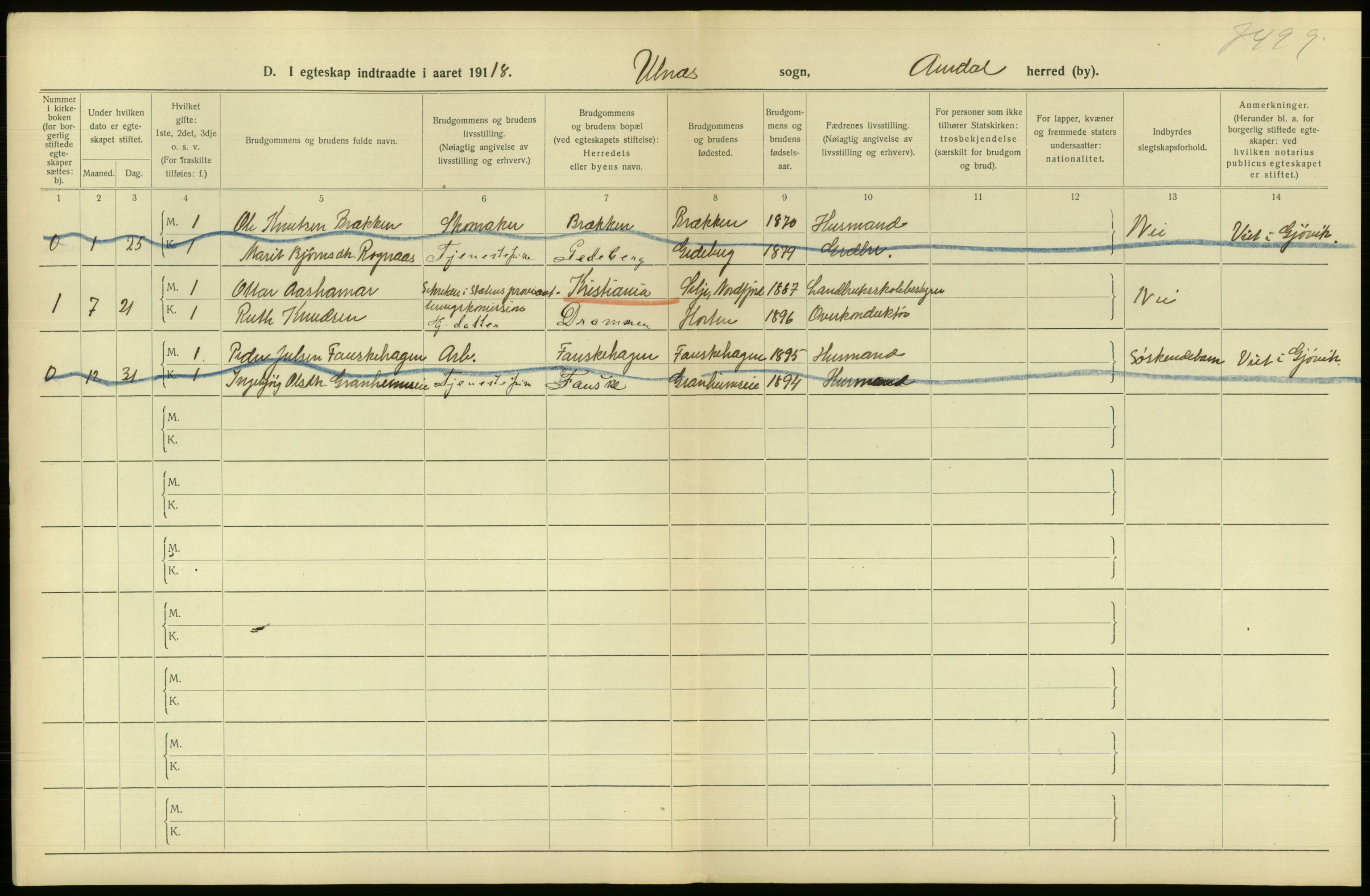 Statistisk sentralbyrå, Sosiodemografiske emner, Befolkning, RA/S-2228/D/Df/Dfb/Dfbh/L0016: Oppland fylke: Gifte, dødfødte. Bygder og byer., 1918, s. 203