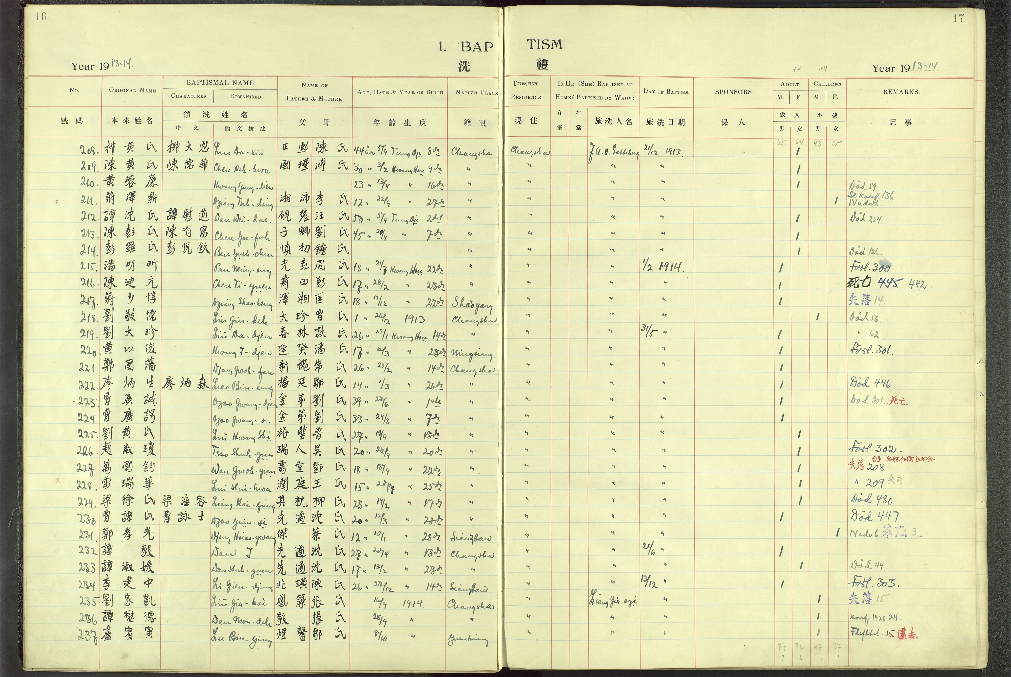 Det Norske Misjonsselskap - utland - Kina (Hunan), VID/MA-A-1065/Dm/L0001: Ministerialbok nr. 46, 1903-1936, s. 16-17