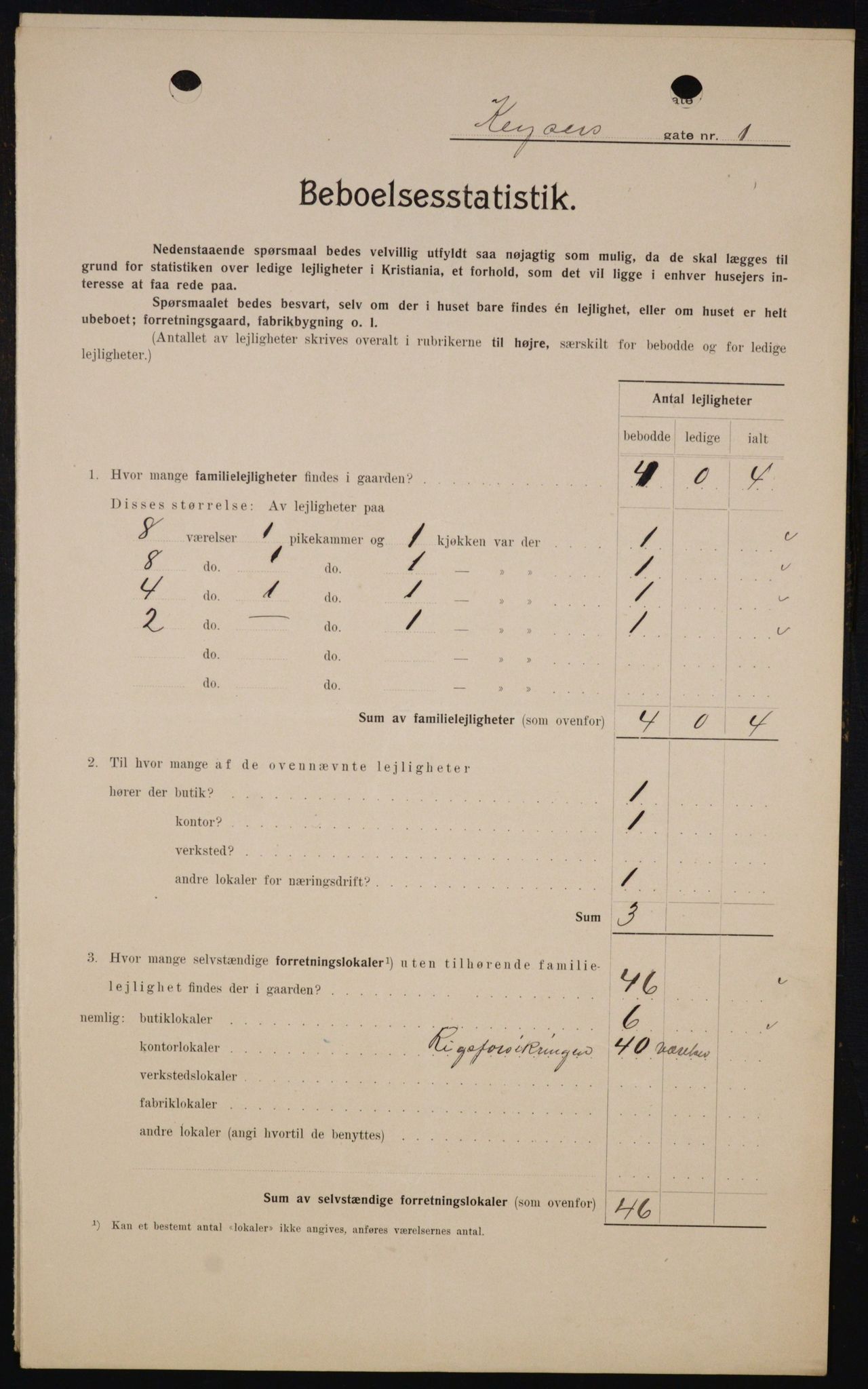 OBA, Kommunal folketelling 1.2.1909 for Kristiania kjøpstad, 1909, s. 44865