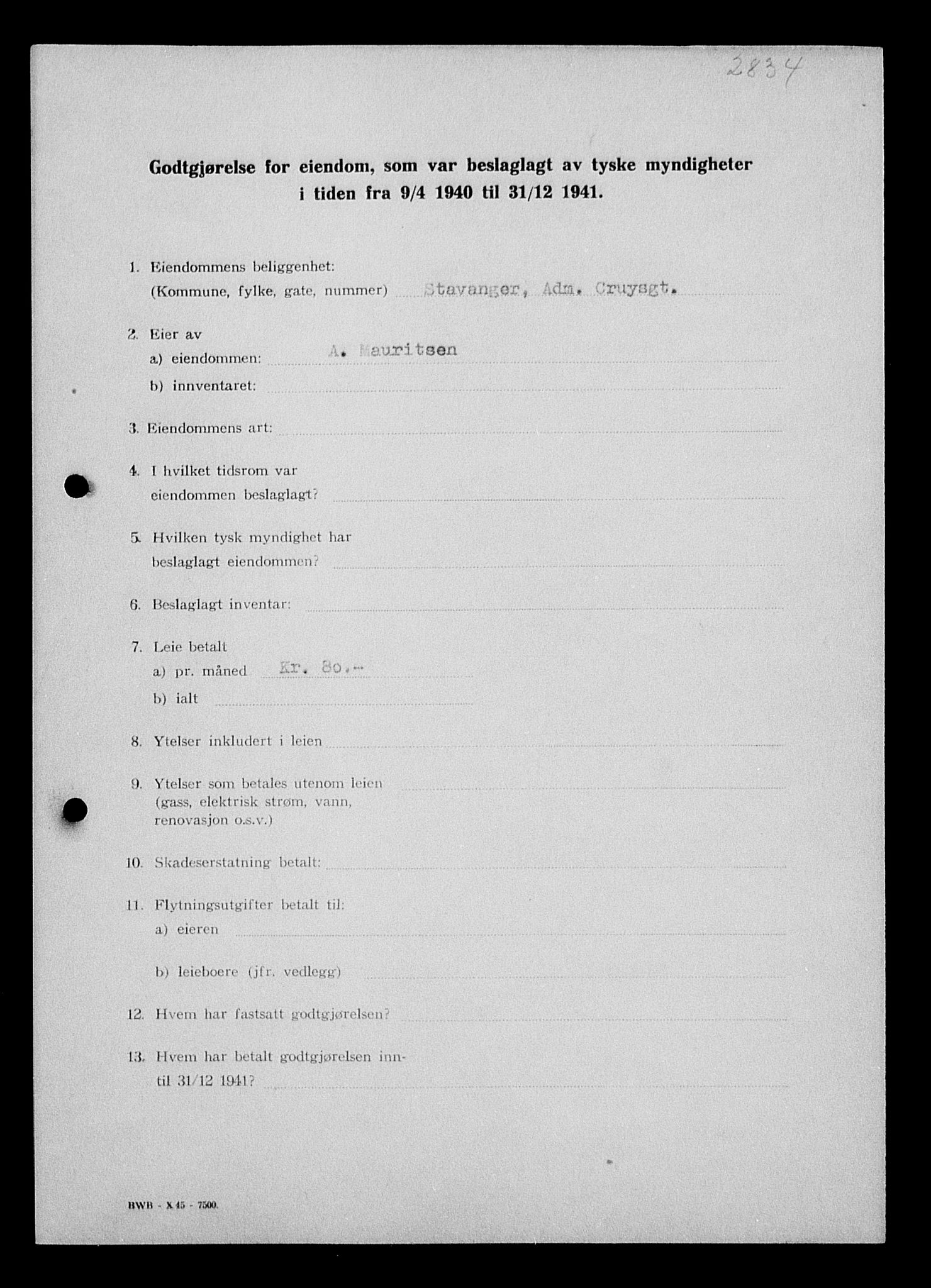 Justisdepartementet, Tilbakeføringskontoret for inndratte formuer, AV/RA-S-1564/I/L1014: Godtgjørelse for beslaglagt eiendom, 1940-1941, s. 83