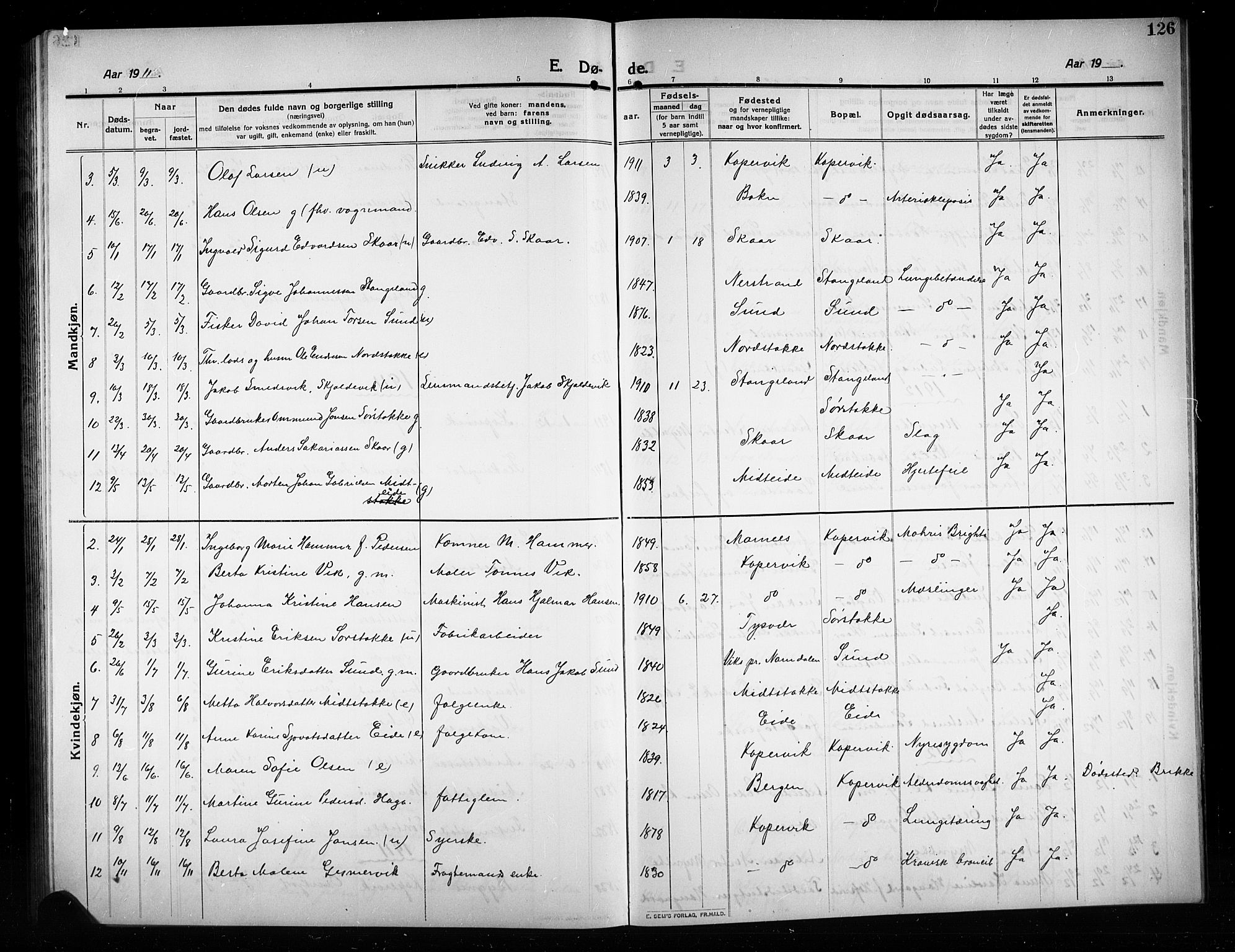 Kopervik sokneprestkontor, AV/SAST-A-101850/H/Ha/Hab/L0005: Klokkerbok nr. B 5, 1909-1918, s. 126