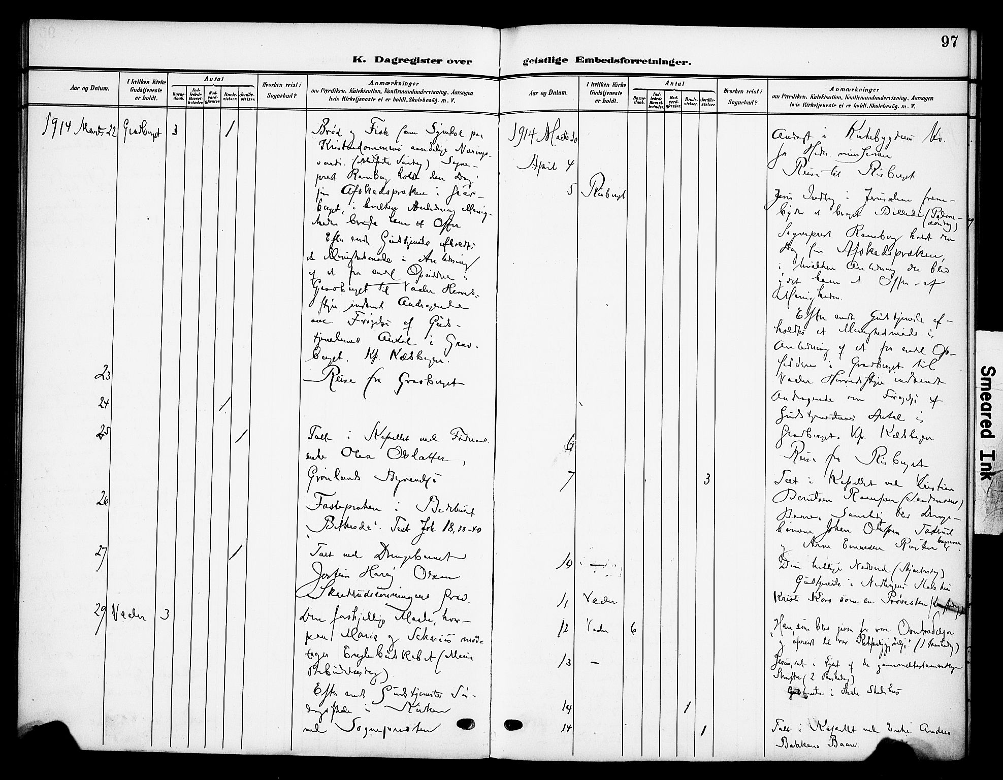 Våler prestekontor, Hedmark, AV/SAH-PREST-040/H/Ha/Haa/L0007: Ministerialbok nr. 7, 1908-1919, s. 97