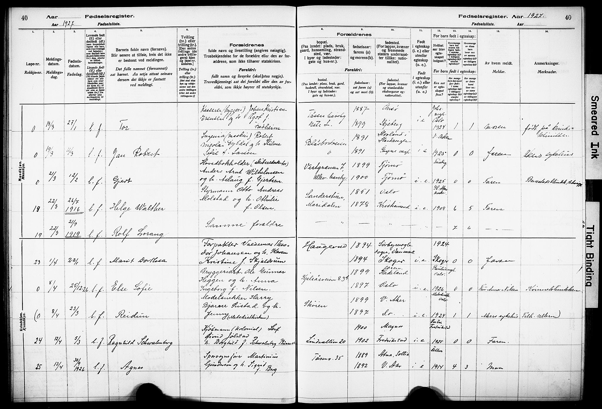 Vestre Aker prestekontor Kirkebøker, AV/SAO-A-10025/J/Ja/L0003: Fødselsregister nr. 3, 1926-1930, s. 40